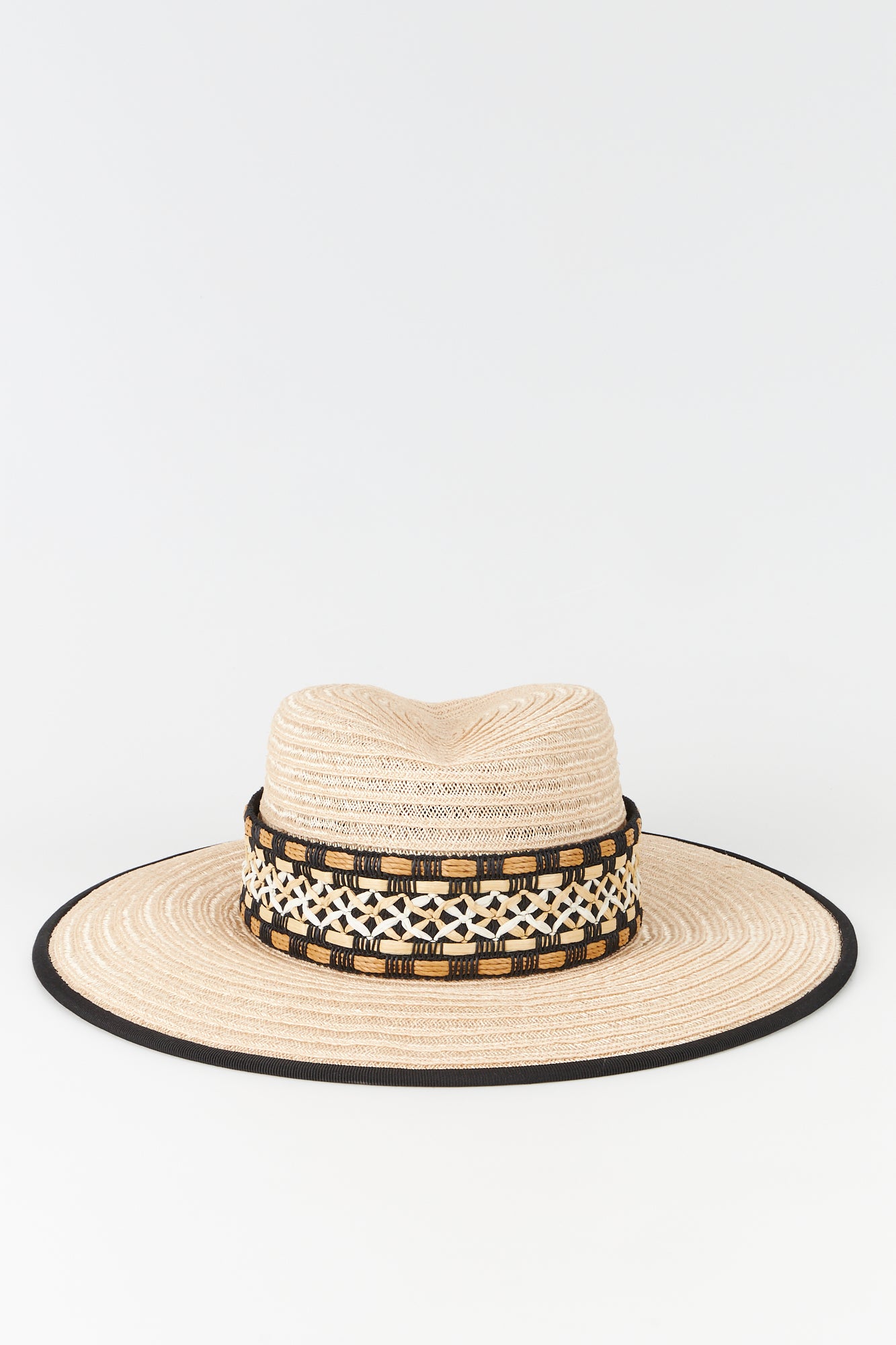 Woven straw hat with trim details - Brown