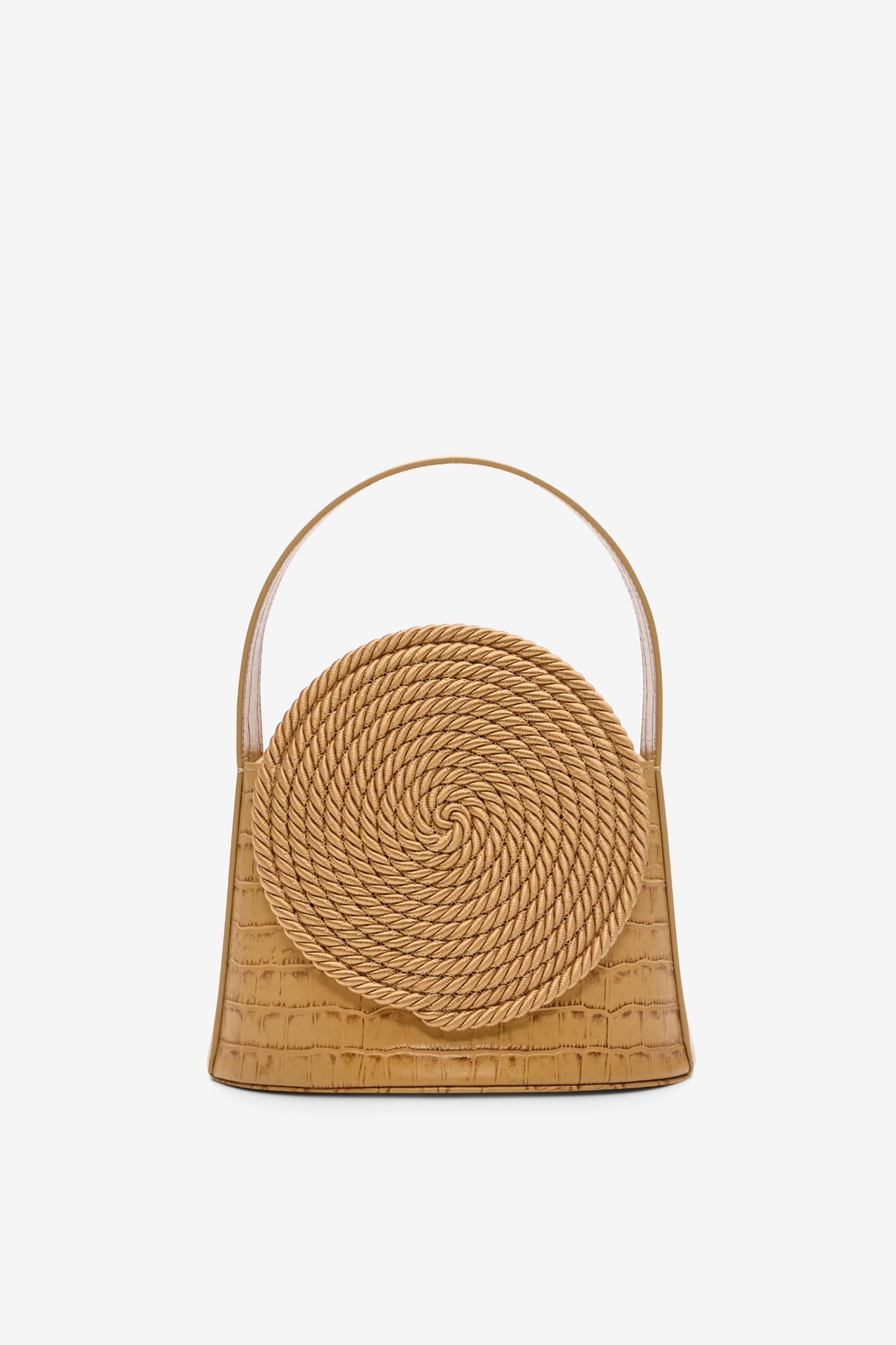 Croco-embossed leather bag with passementerie details - Warm sand