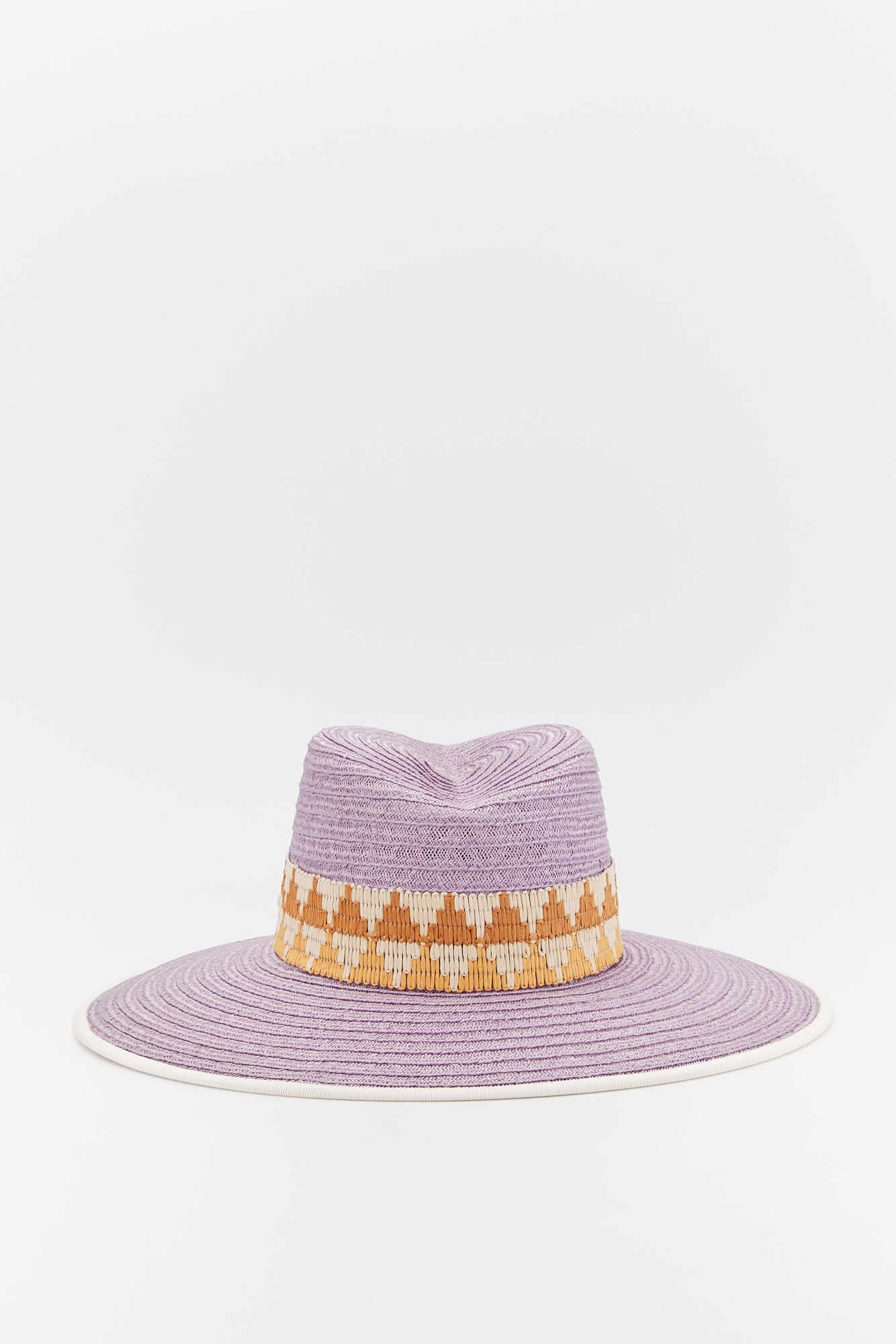 Natural straw hat - Lilac & Beige