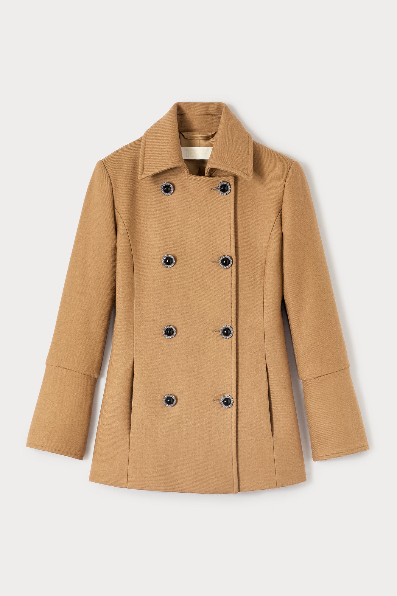 Camel double-breasted virgin wool coat