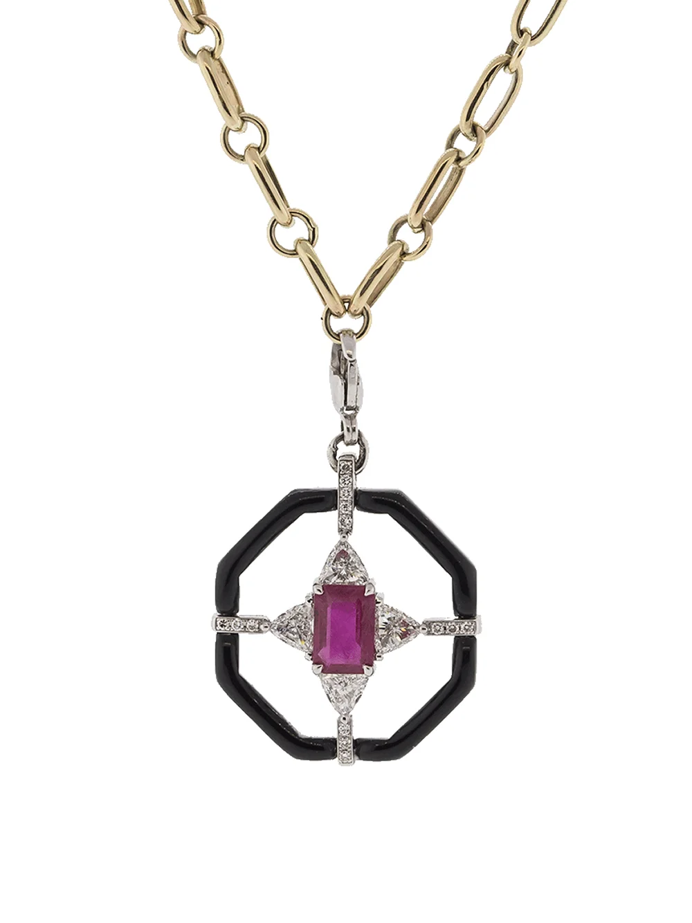 18kt white gold Nikos Koulis enamel and gemstone pendant