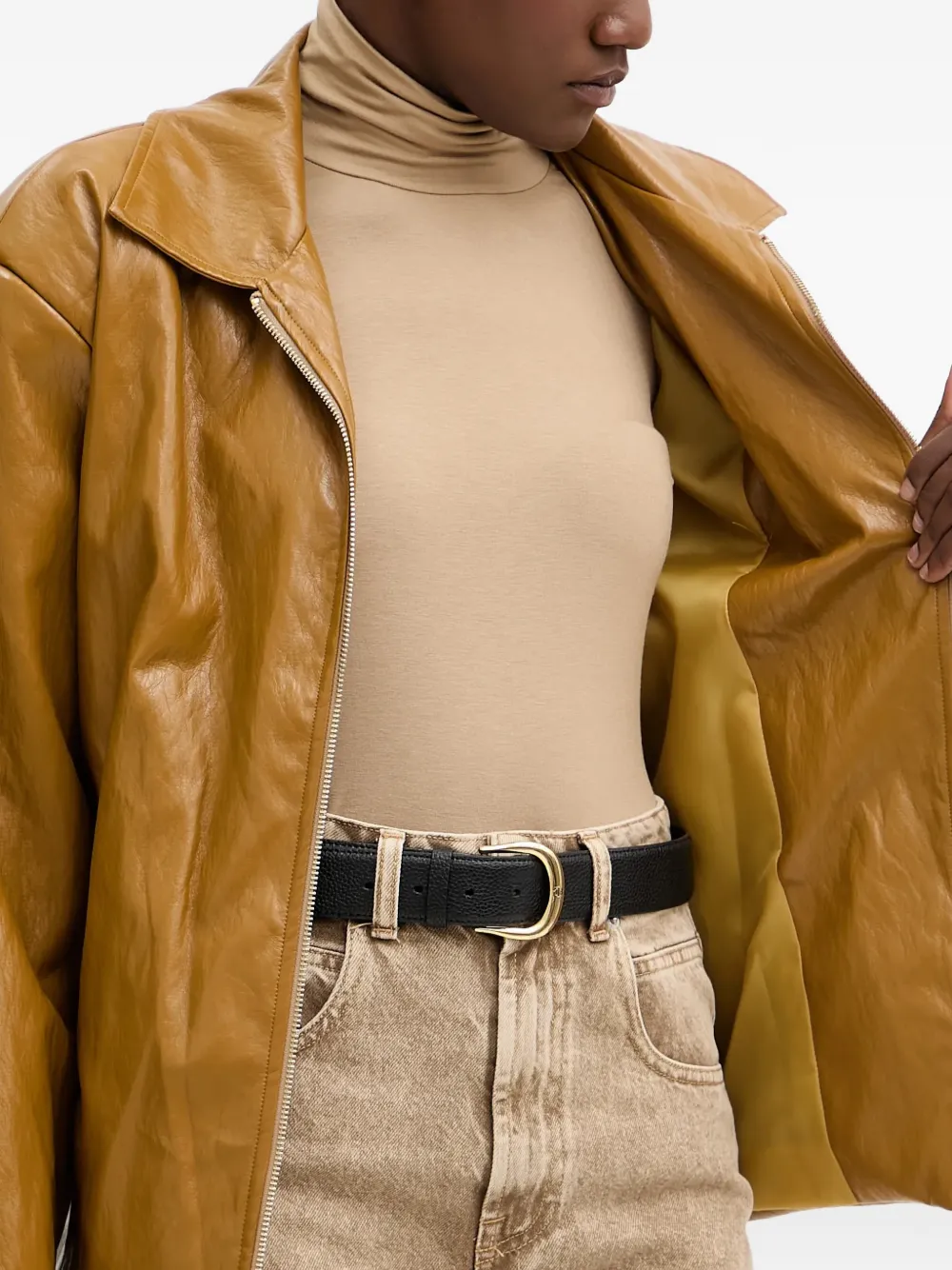 belted zip-up jacket — Image 3