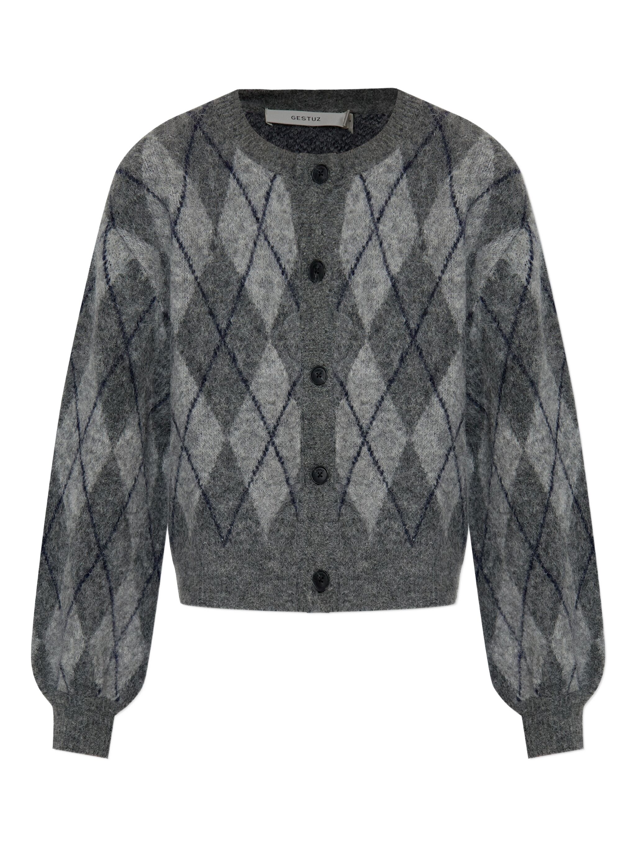 argyle-check cardigan