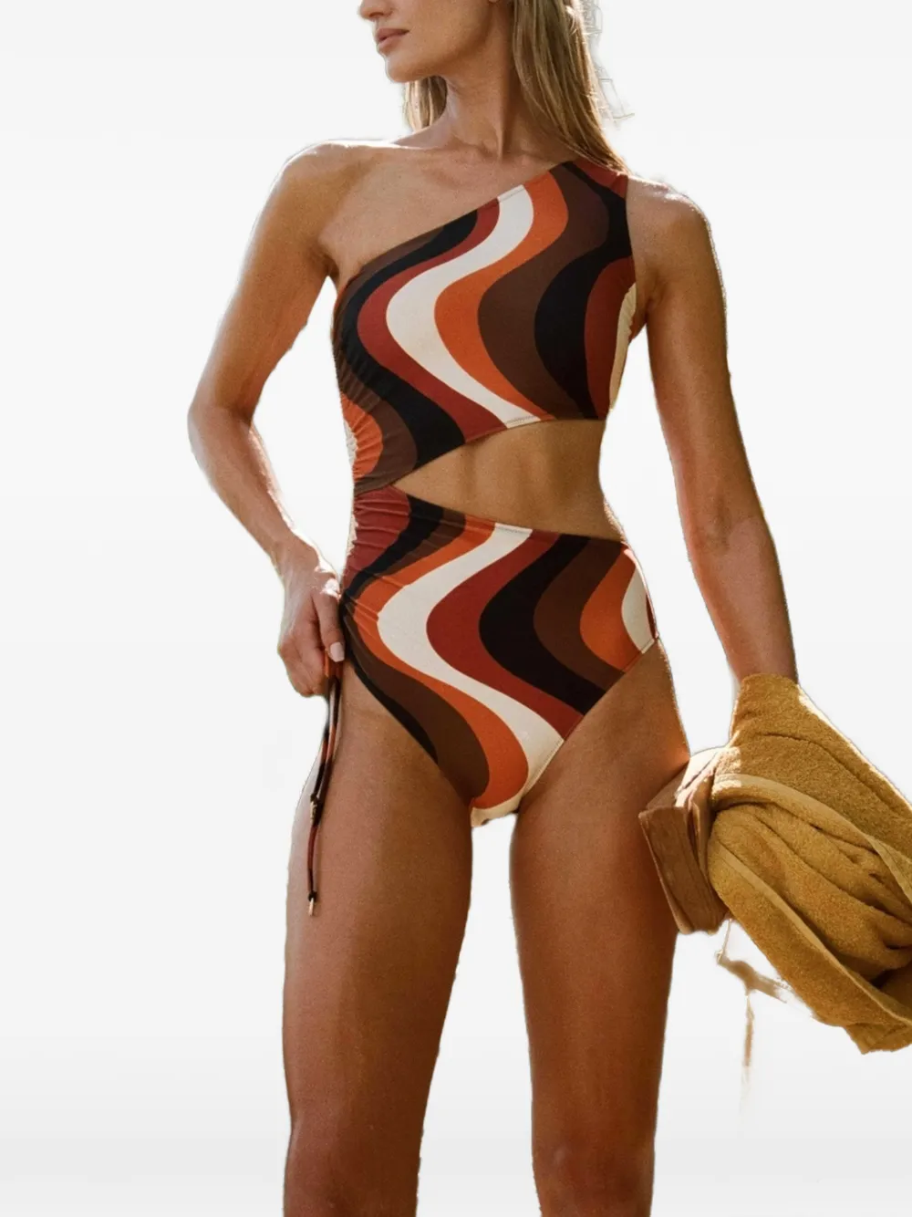 Sunset wave one-shoulder cutout swimsuit — Image 3
