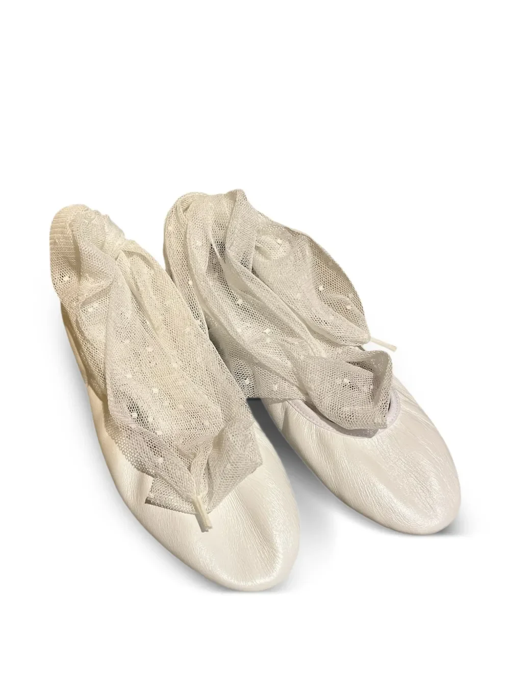 pearlescent mesh-ribbon ballet flats