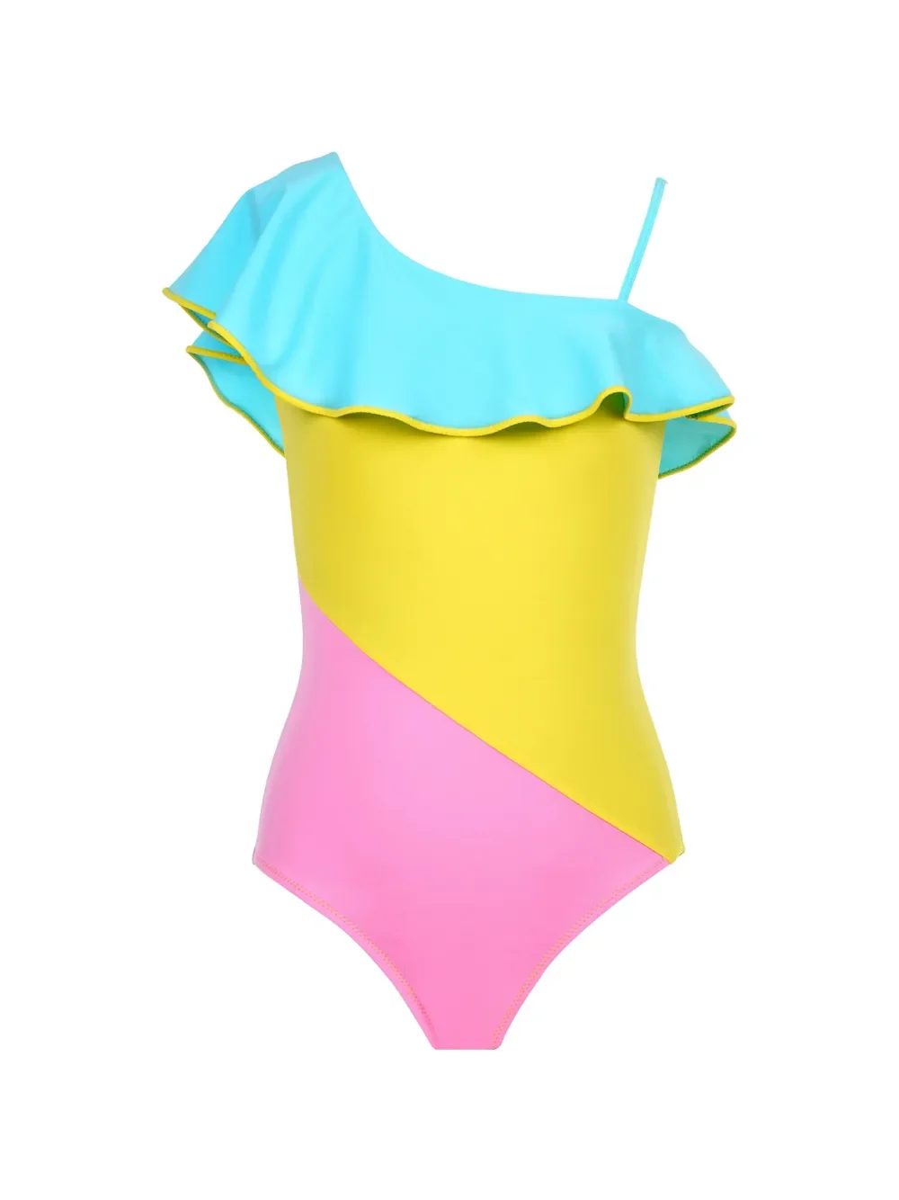 Judie ruffled colour-block swimsuit