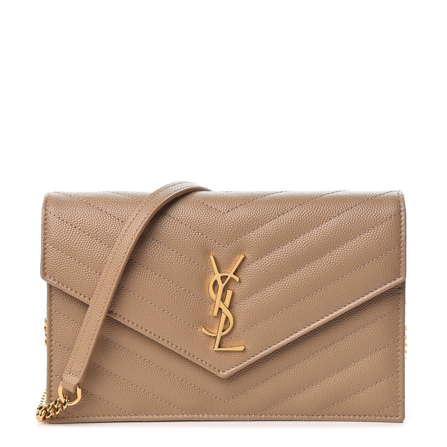 Grain De Poudre Matelasse Chevron Monogram Envelope Chain Wallet
