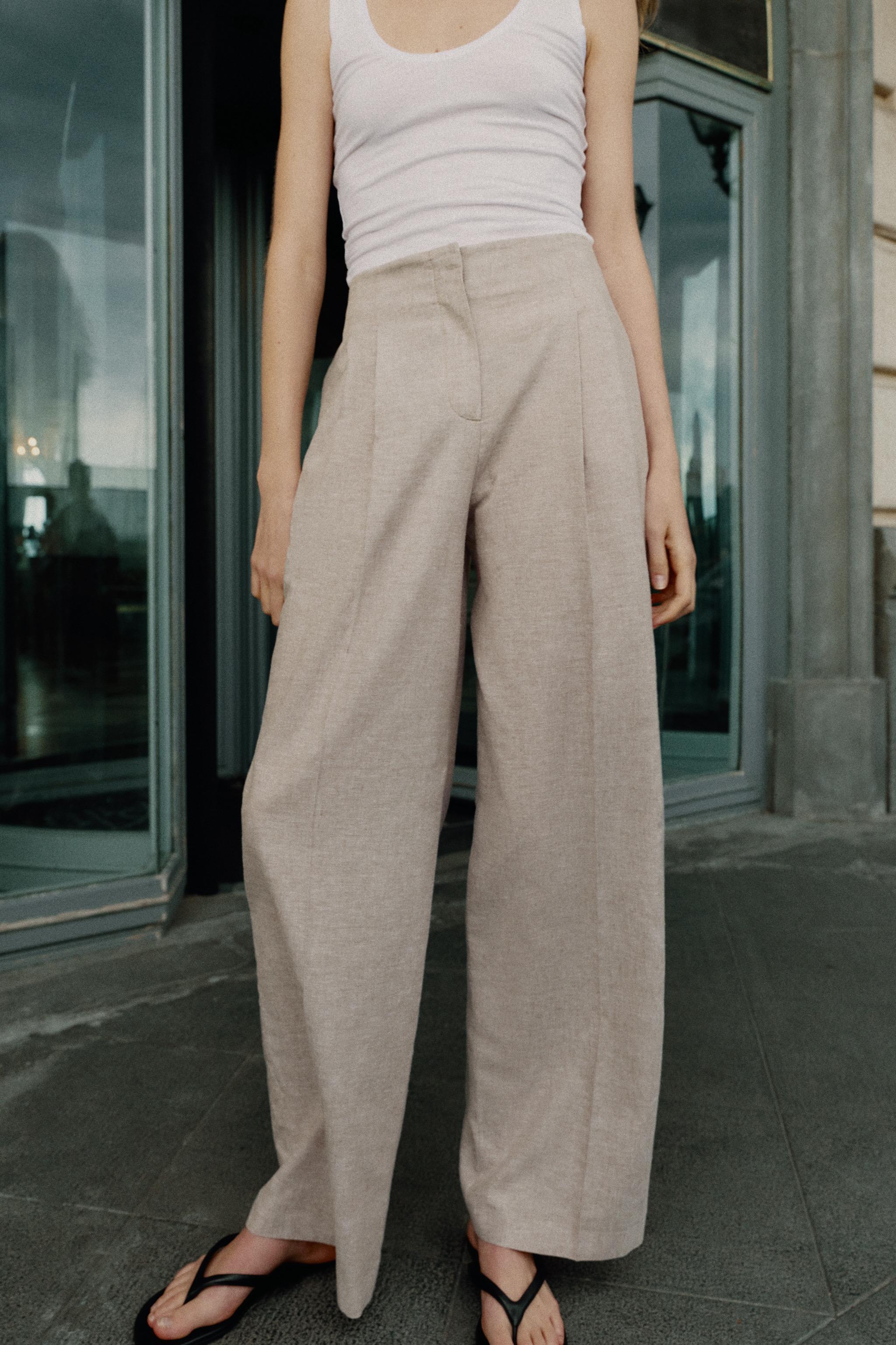 LINEN STRAIGHT FIT PLEATED PANTS, image 7 of 9