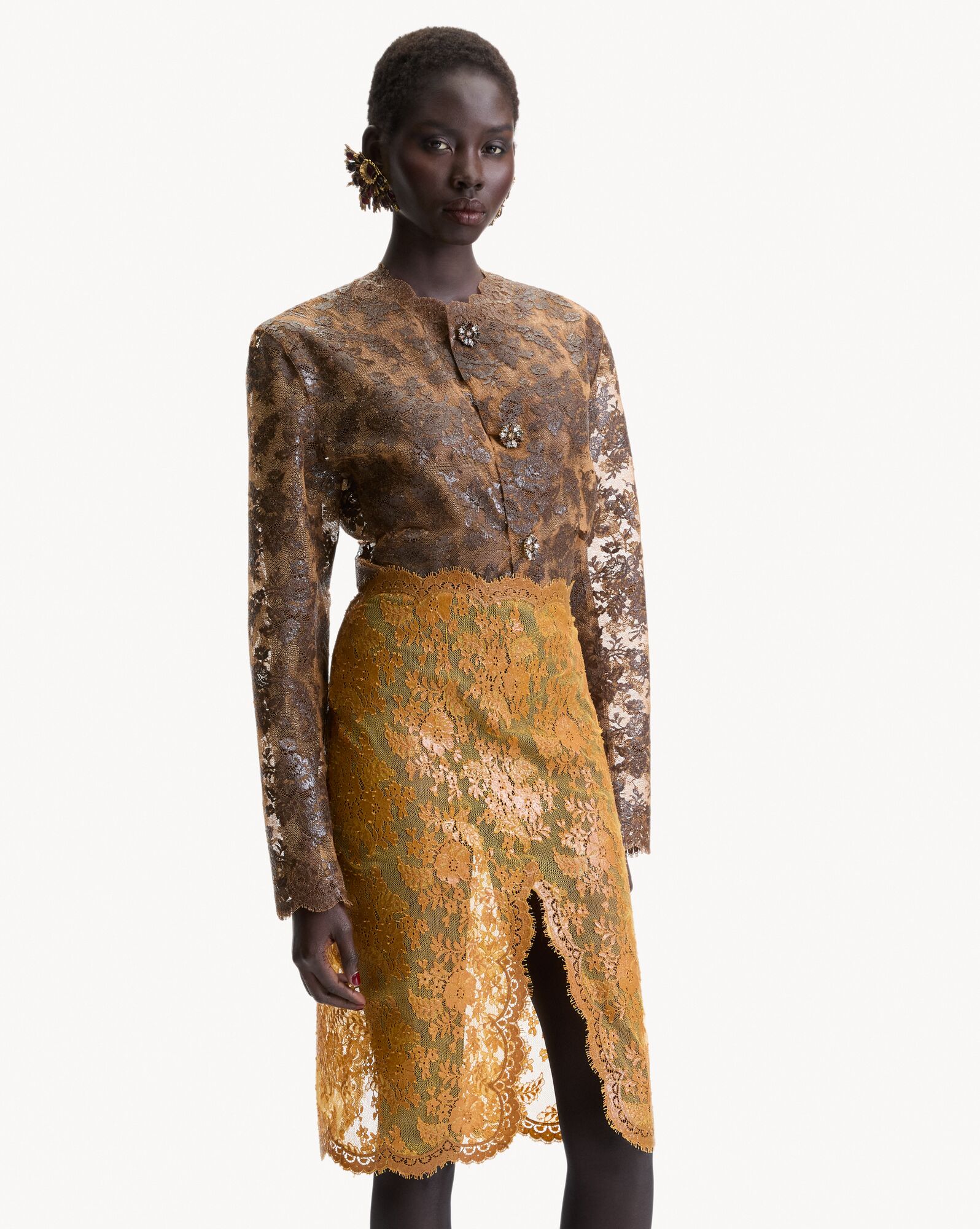 split pencil skirt in silicone-coated lace, image 9 of 15