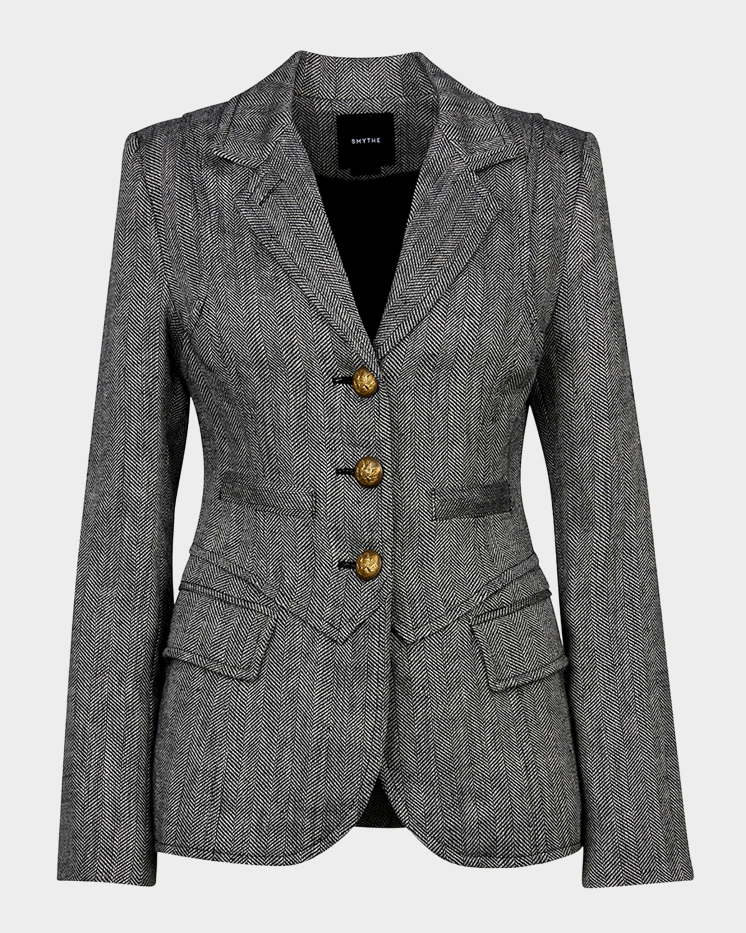 Three-Button Herringbone Blazer