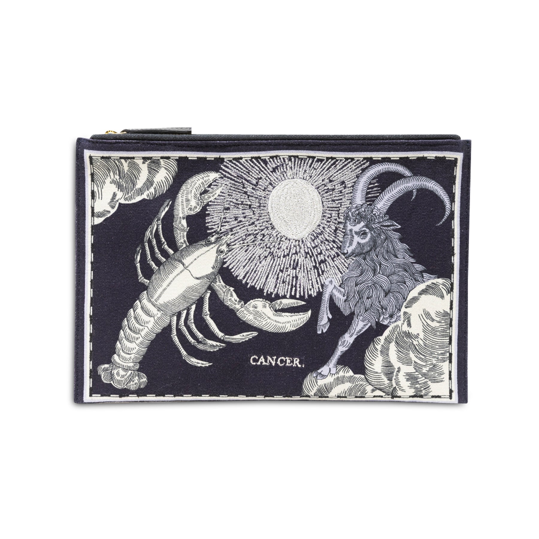 Inoui Editions Embroidered Pouch, Astro Cancer In Blue #3