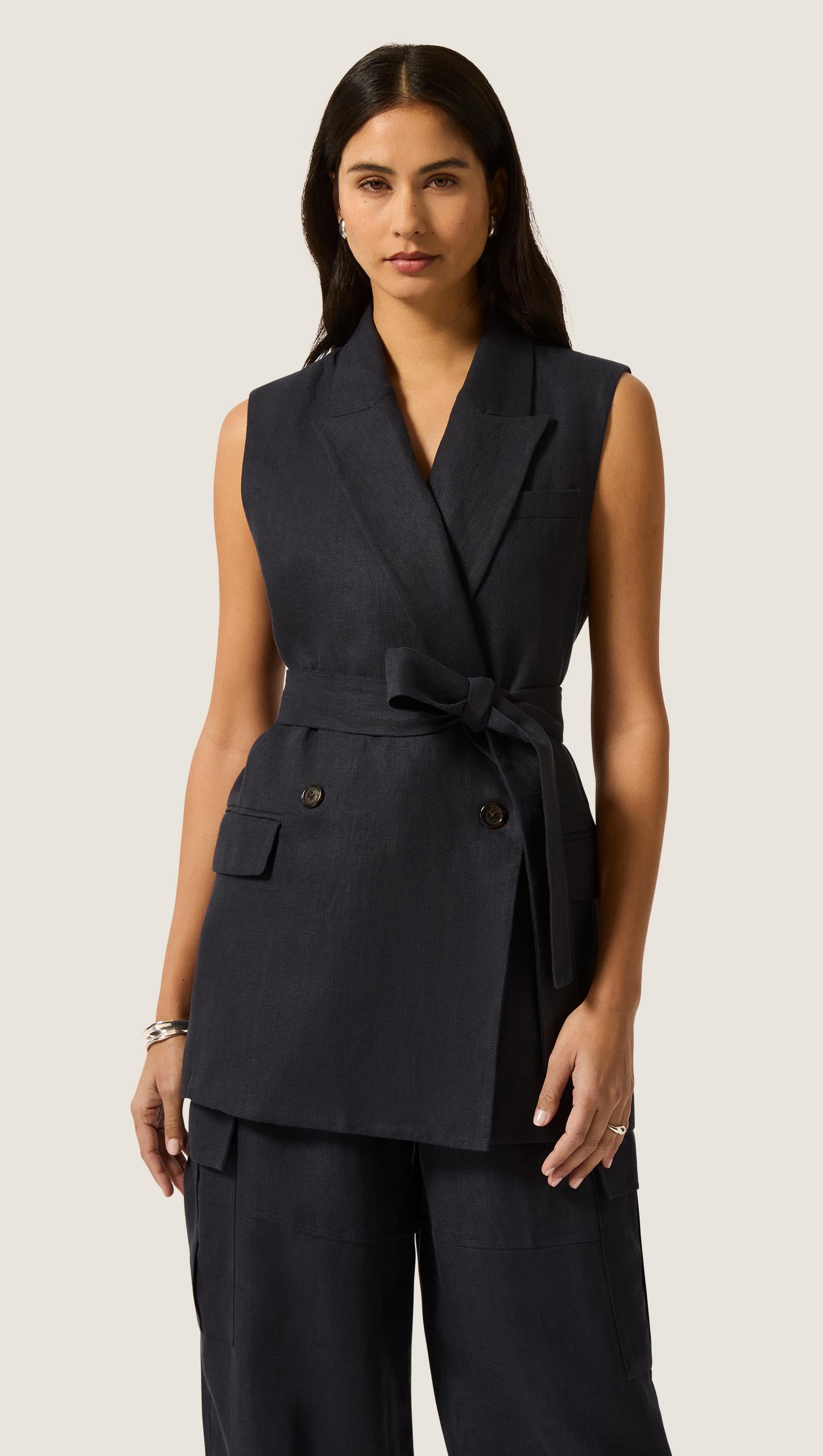 Belted Vest in Linen Twill