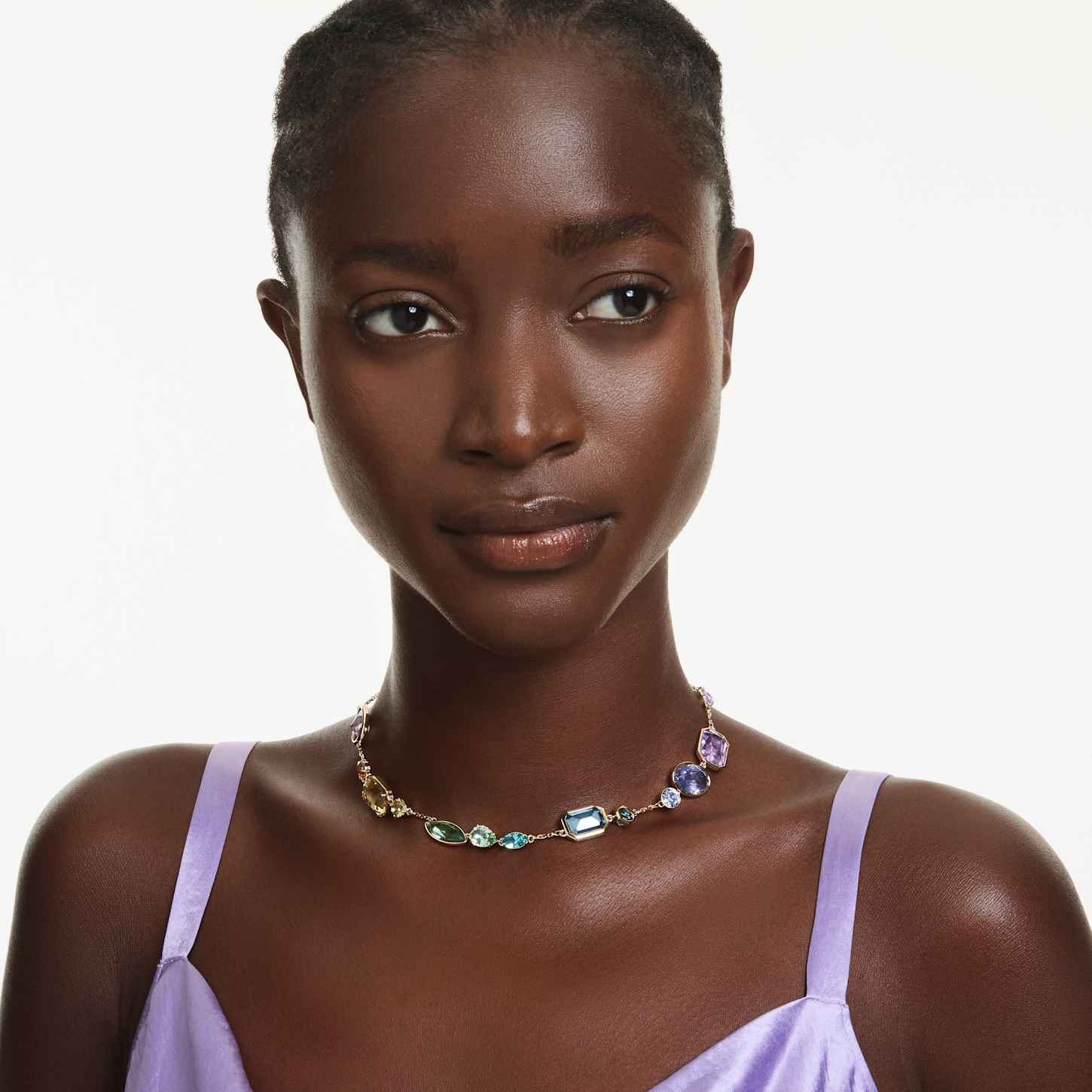 Gema necklace, Mixed cuts, 18K gold finish