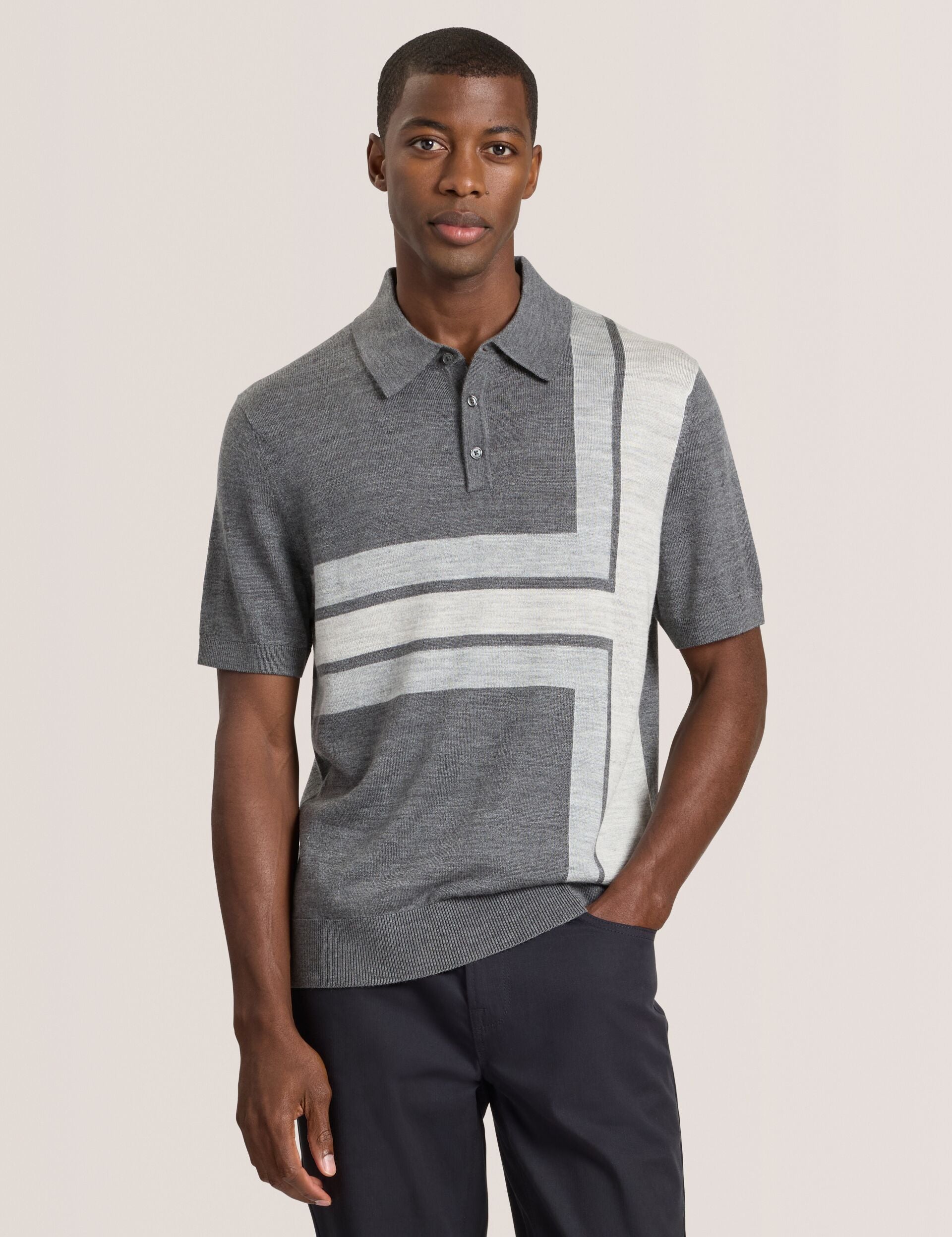 INTARSIA SWEATER POLO | DARK GREY