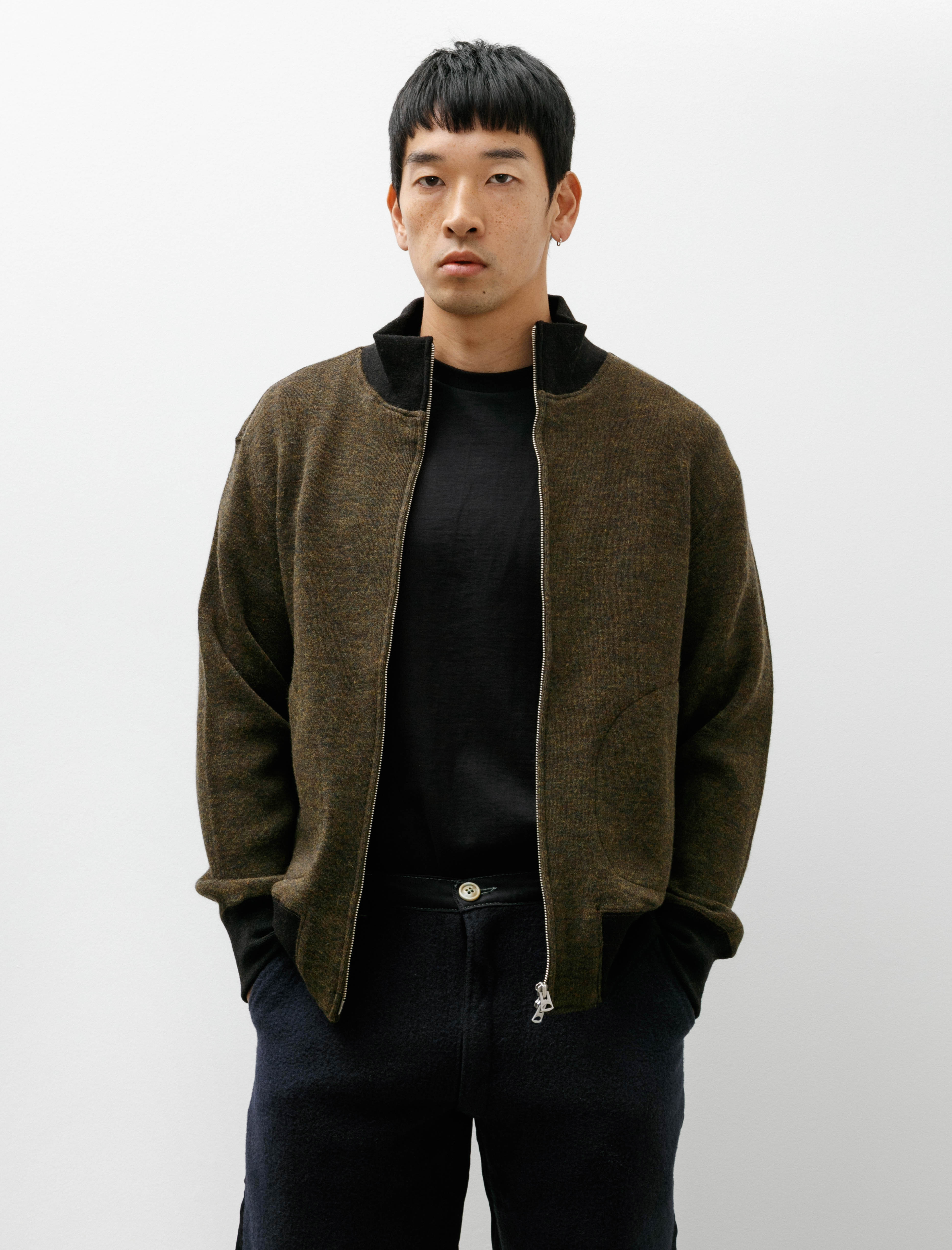 Deck Zipper Dry Wool Interlock Khaki