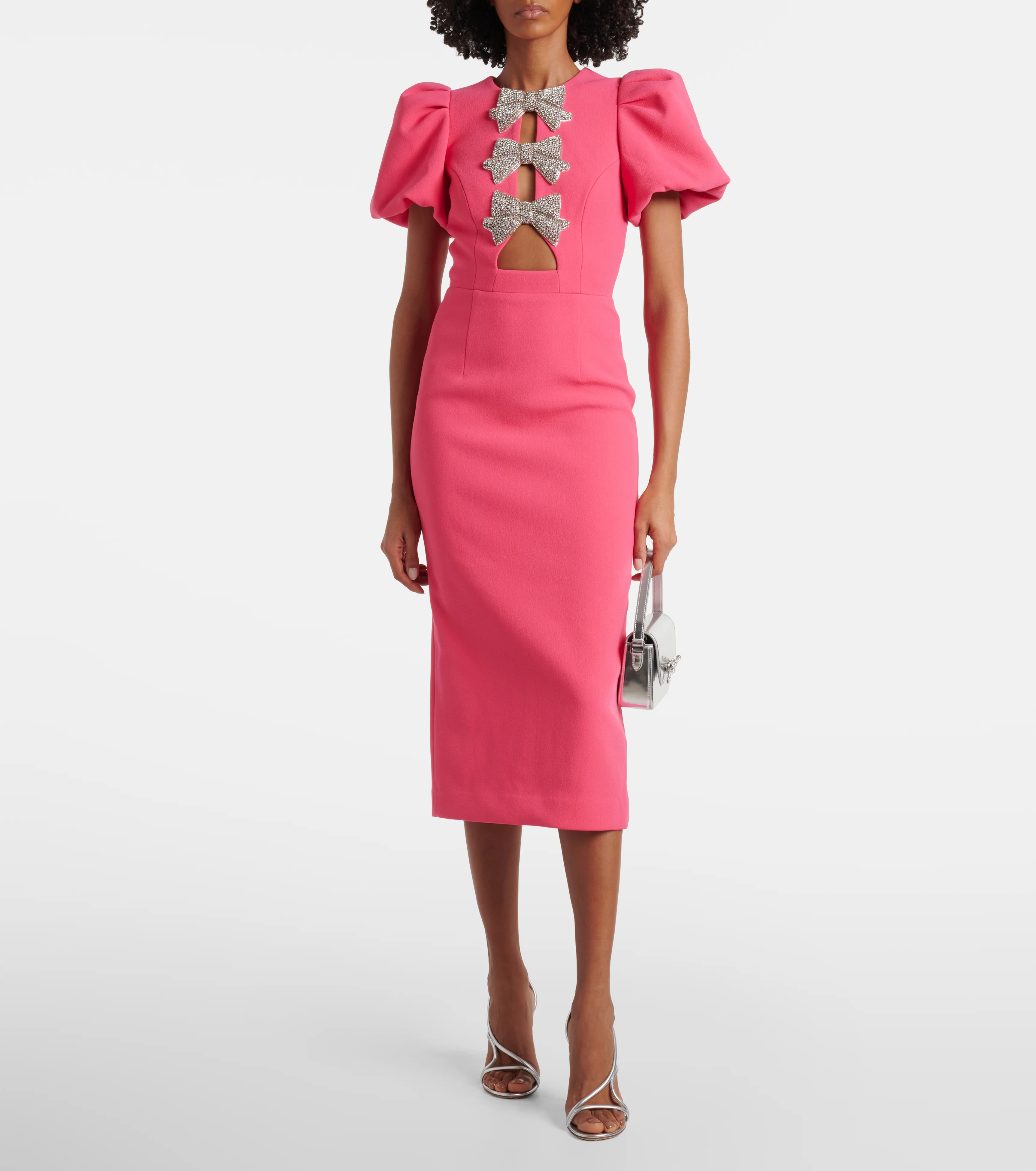 Posey embellished puff-sleeve midi dress, image 4 of 5