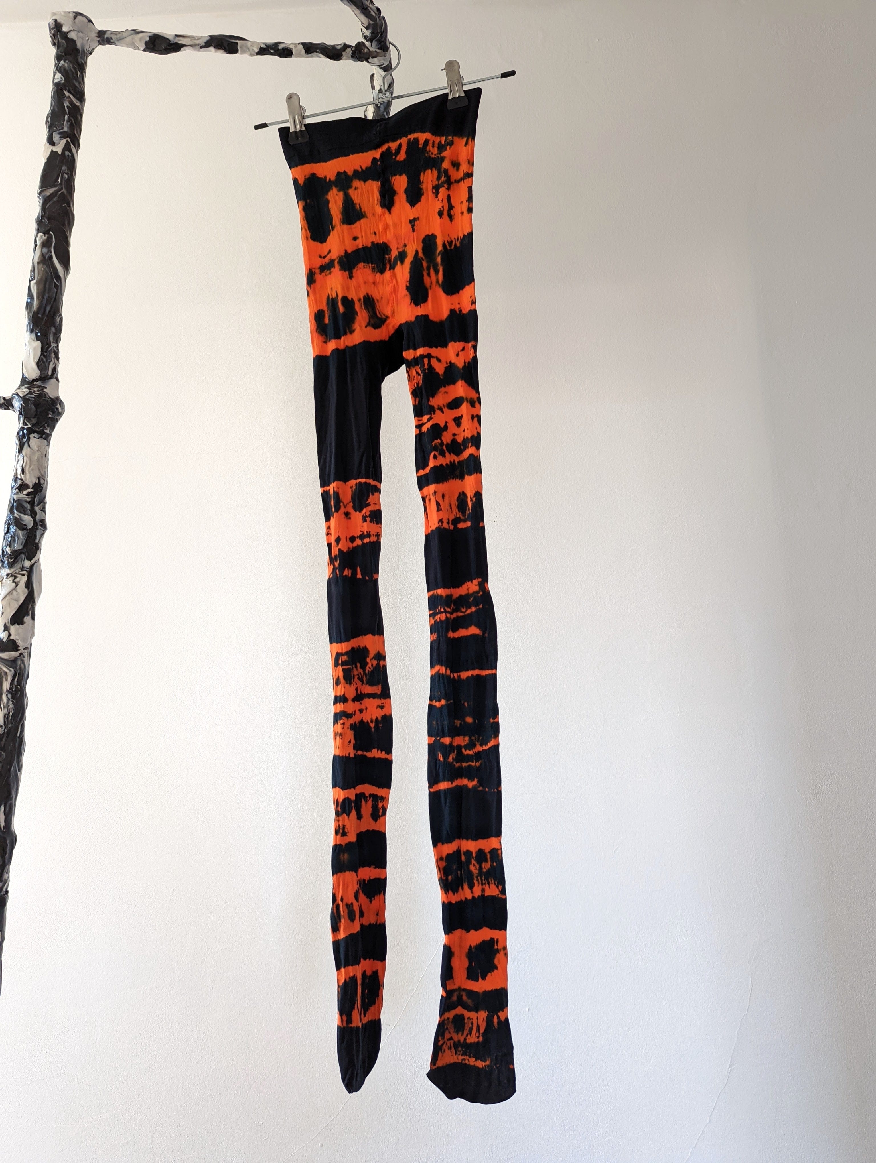 Hand Dyed Tights Orange Black