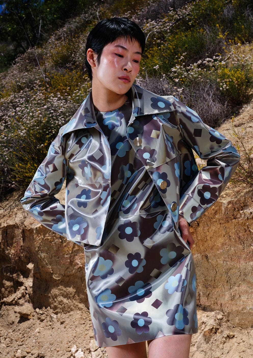 Holographic Flower Colour-Changing Crop Jacket