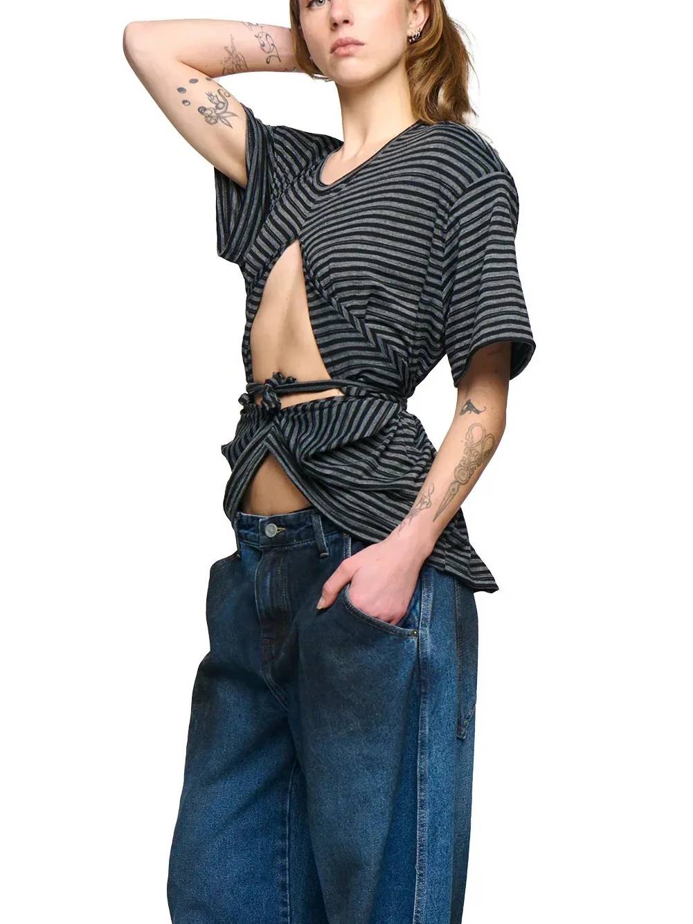 Scrunch T-Shirt - Charcoal Stripe
