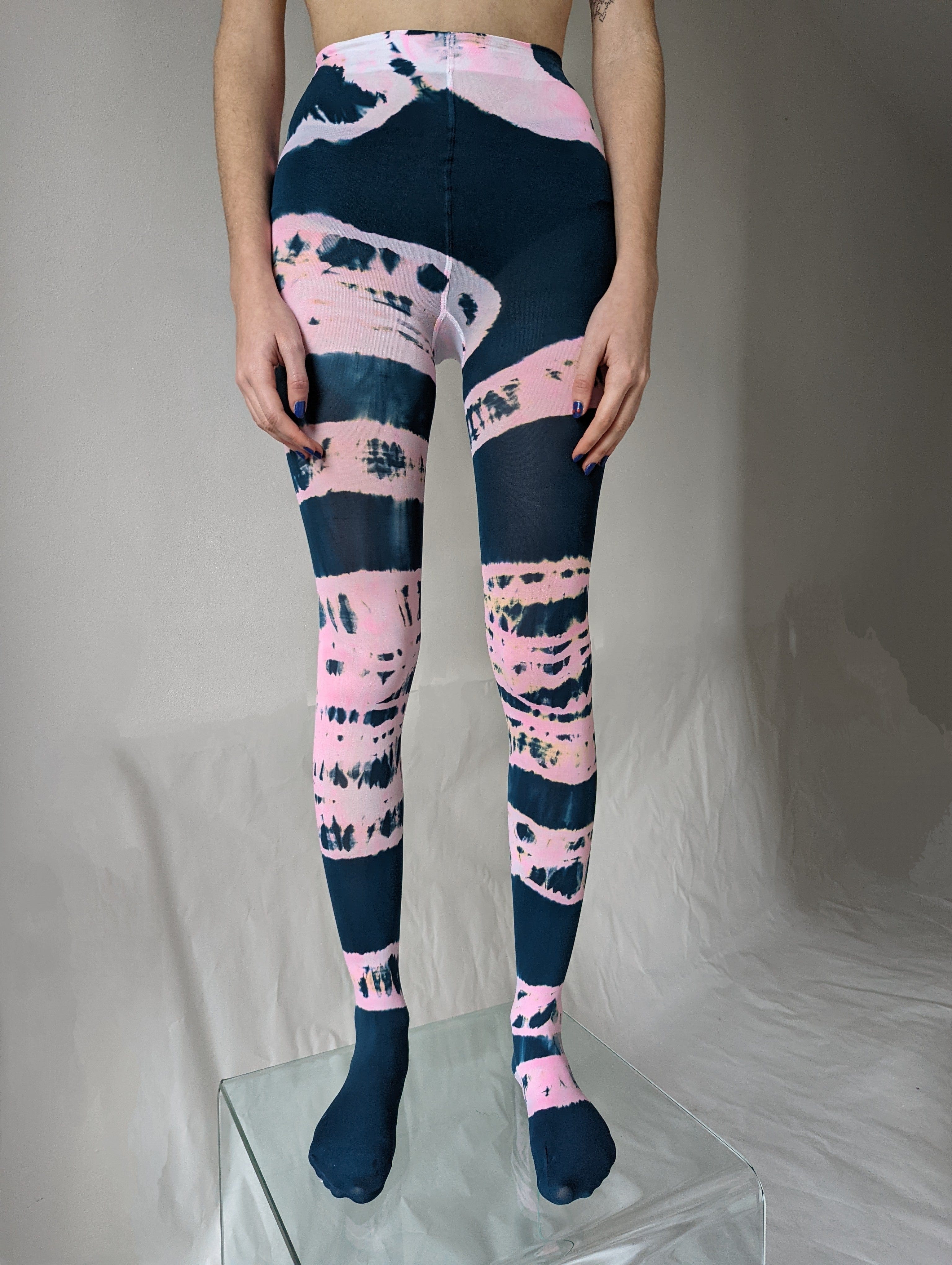 Hand Dyed Tights Pink Black