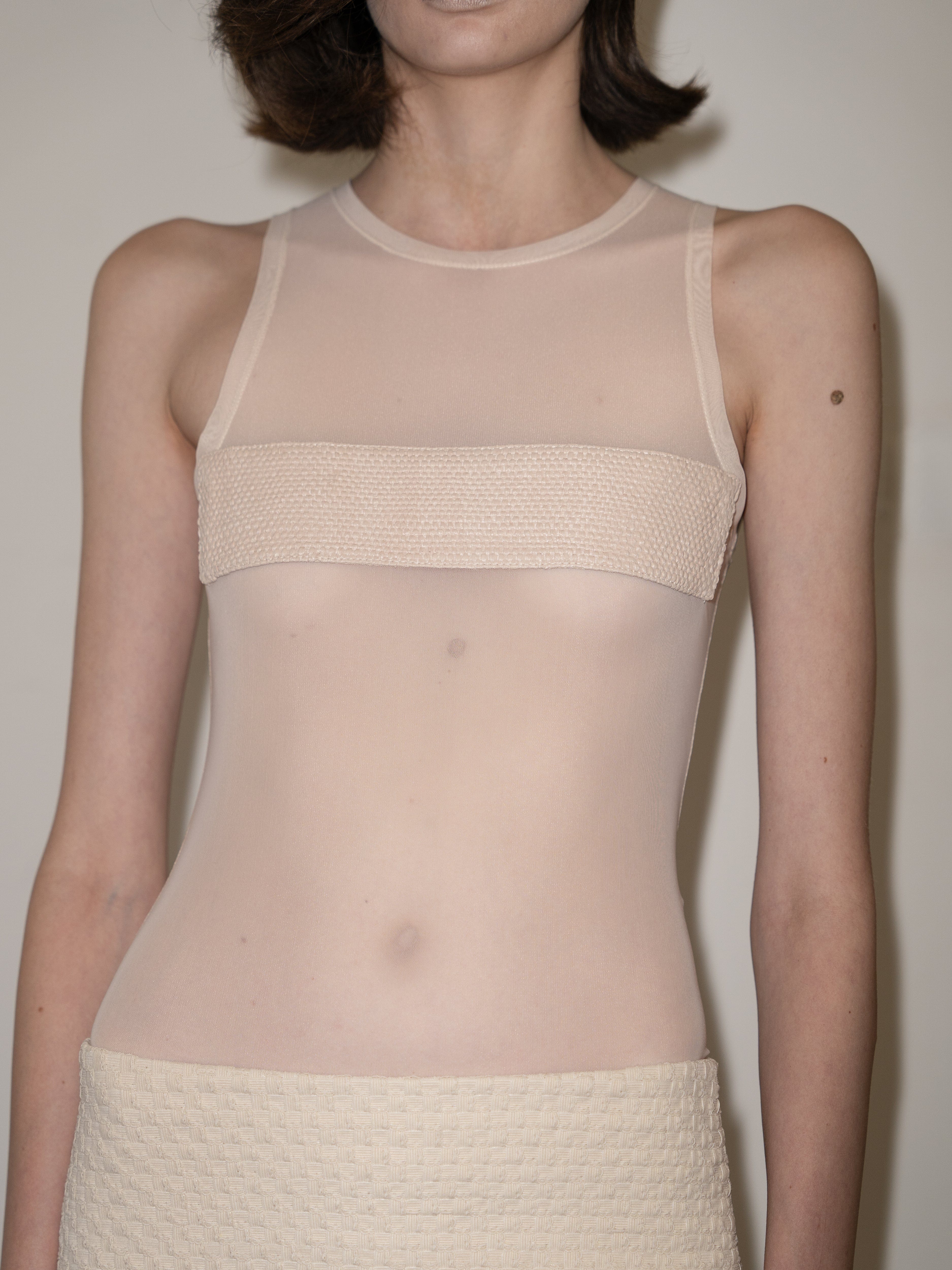 Mesh Tank Top with raffia detail