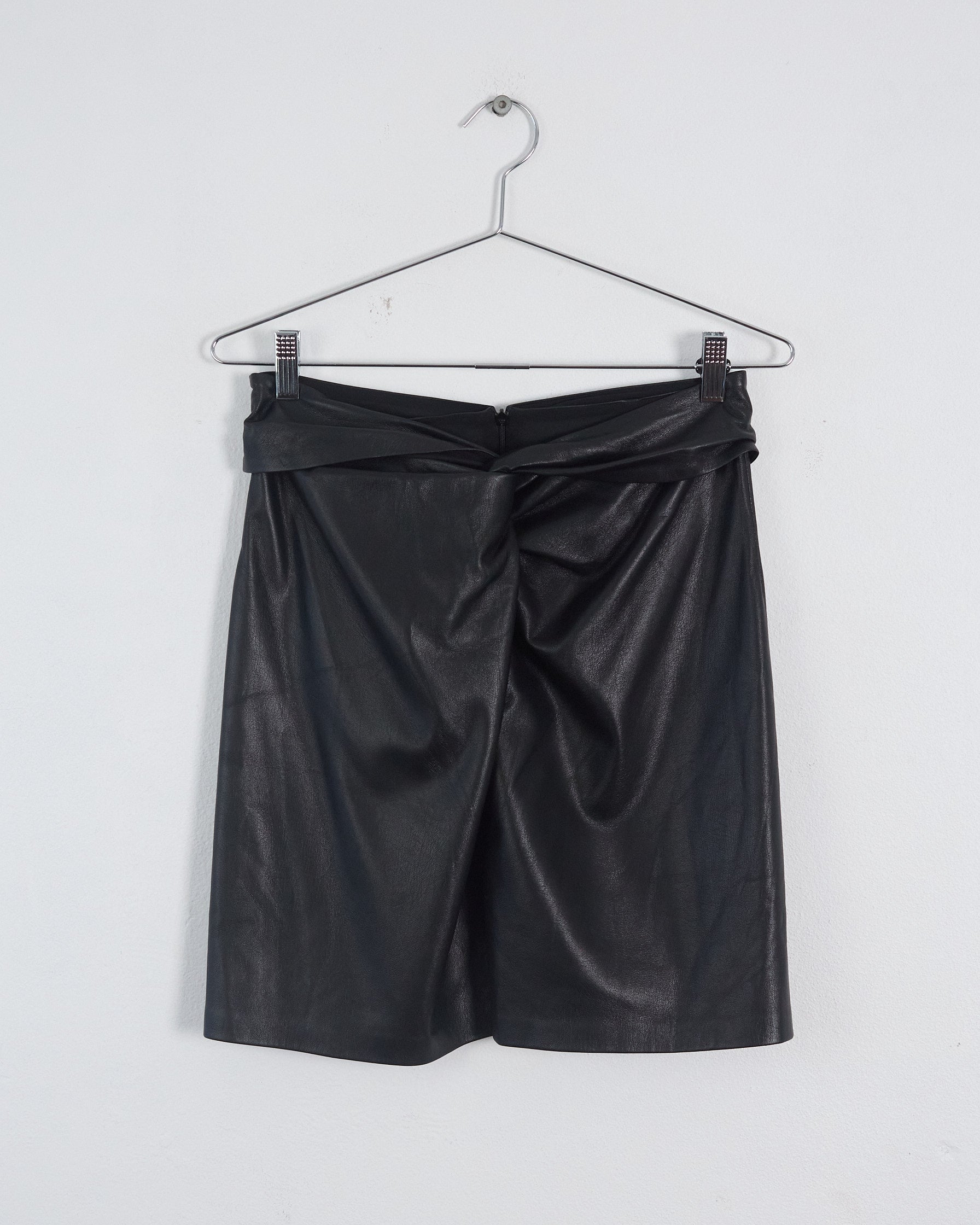 Nanushka 'milo' vegan leather sarong mini skirt, black, 10