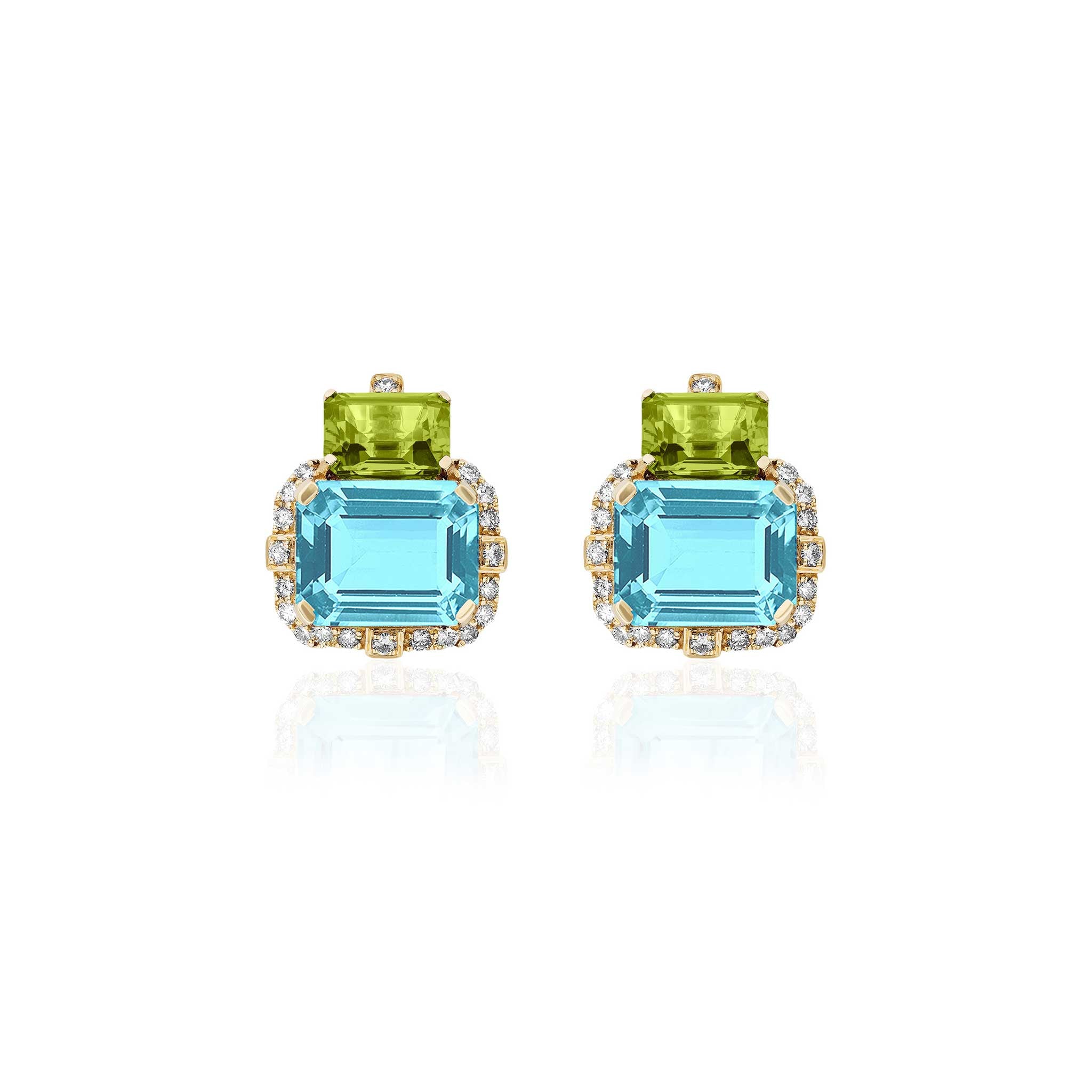 Goshwara 2-Stone Blue Topaz & Peridot 18K Gold Earrings
