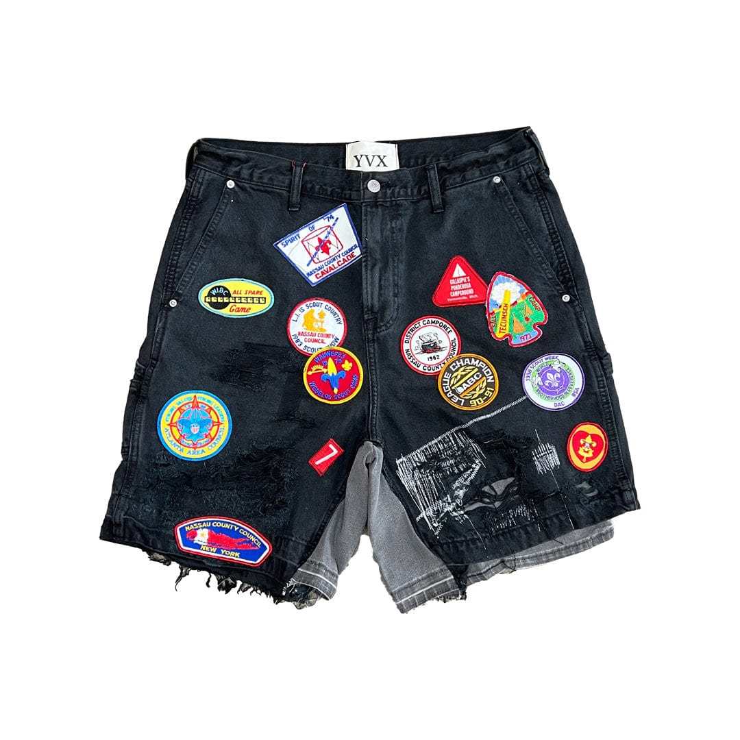YVX Renovated Patch Denim Jeans Shorts Black and Grey