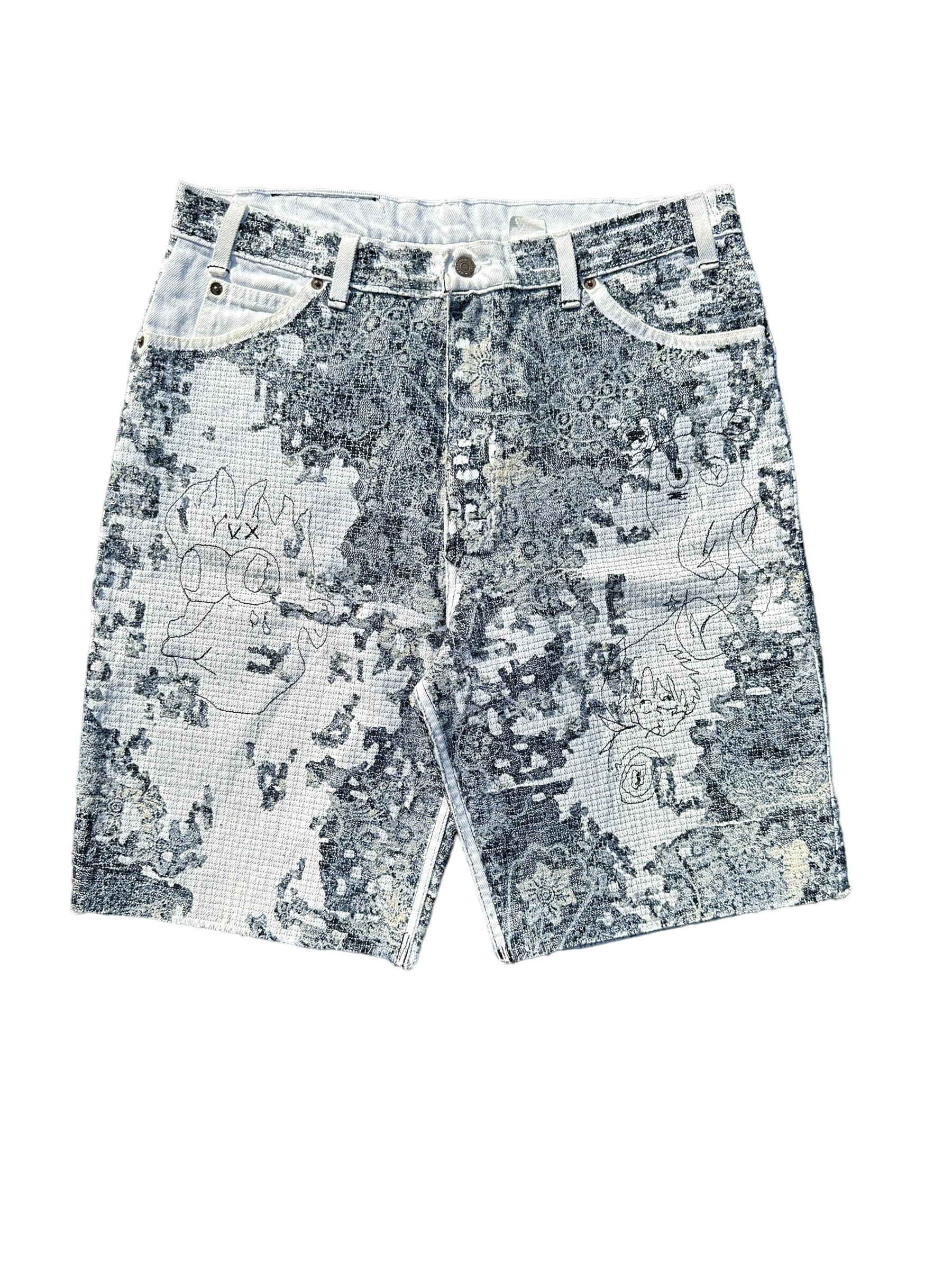 YVX Boro Stitch Jean Shorts Denim White Futurama