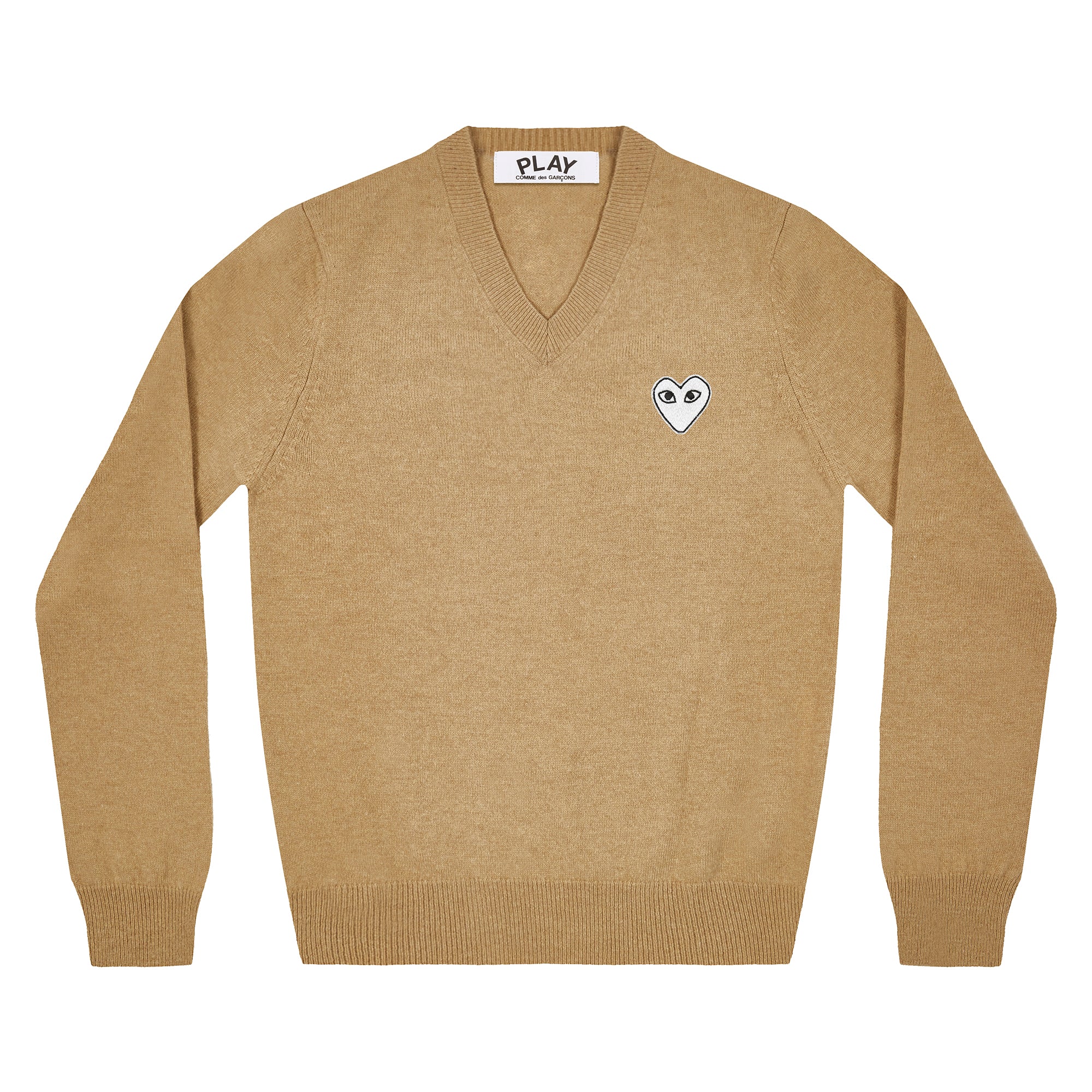 White Heart Natural V-Neck Sweater