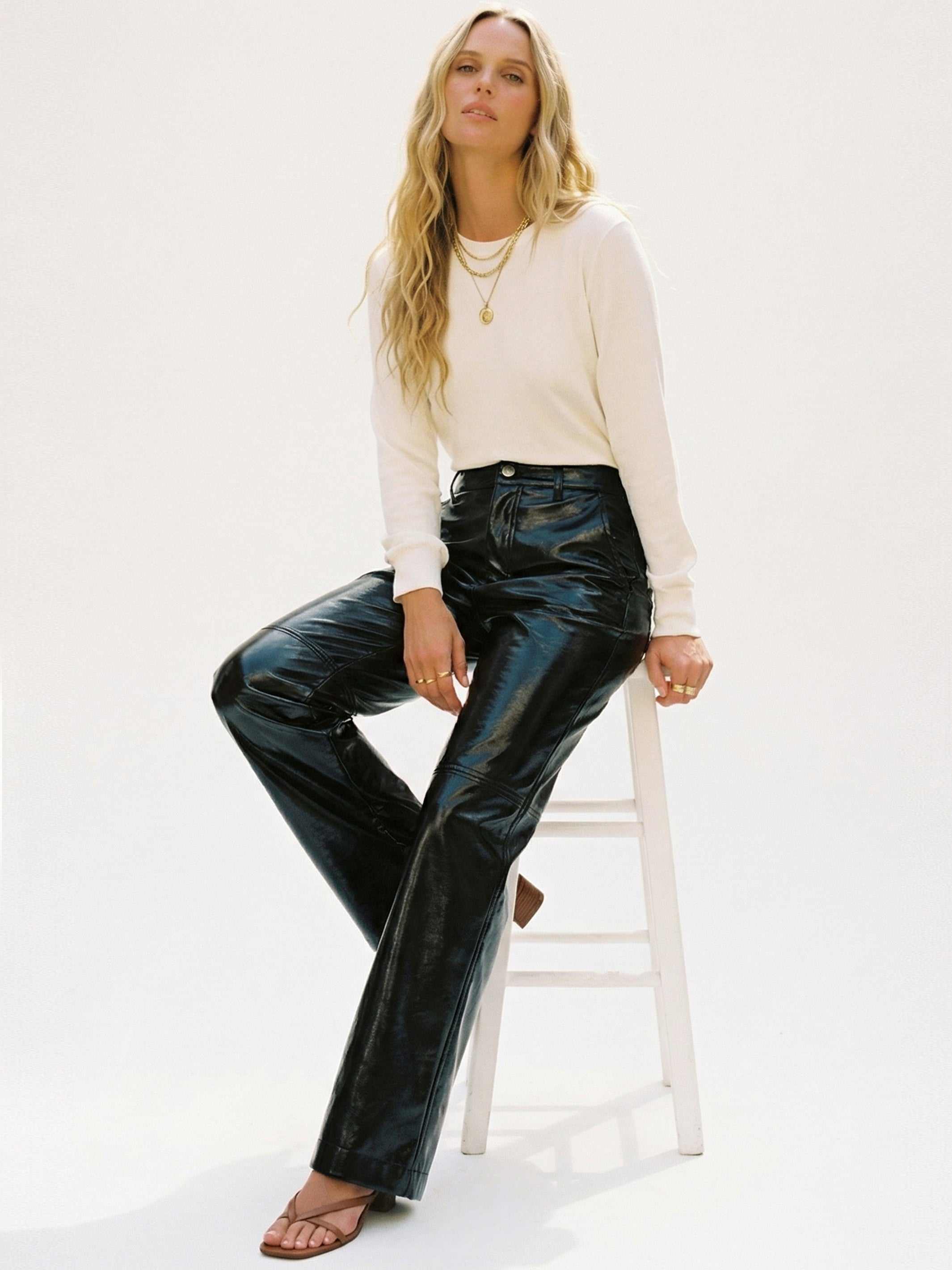Lara Faux Patent Leather Wide-Leg Pants