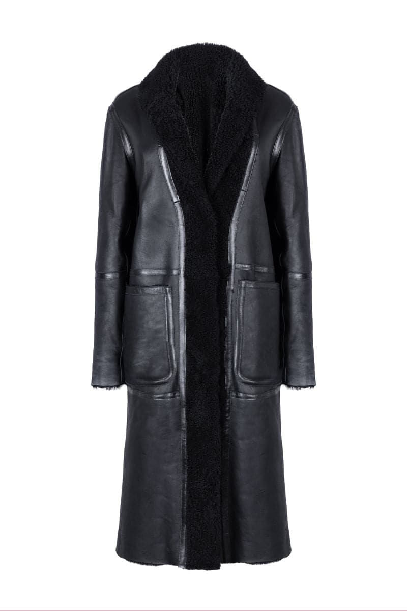 ZINA BIKER SHEARLING BLACK COAT
