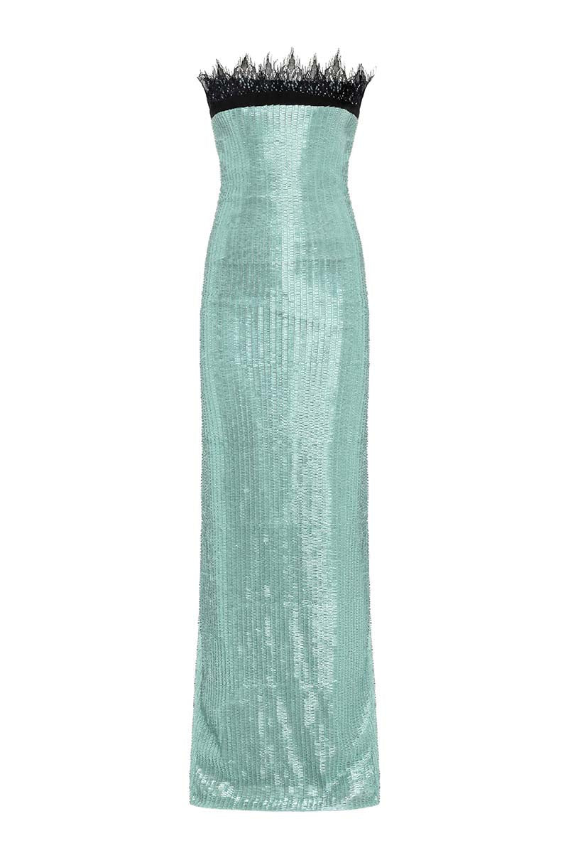 STRAPLESS MAXI DRESS IN MINT GREEN