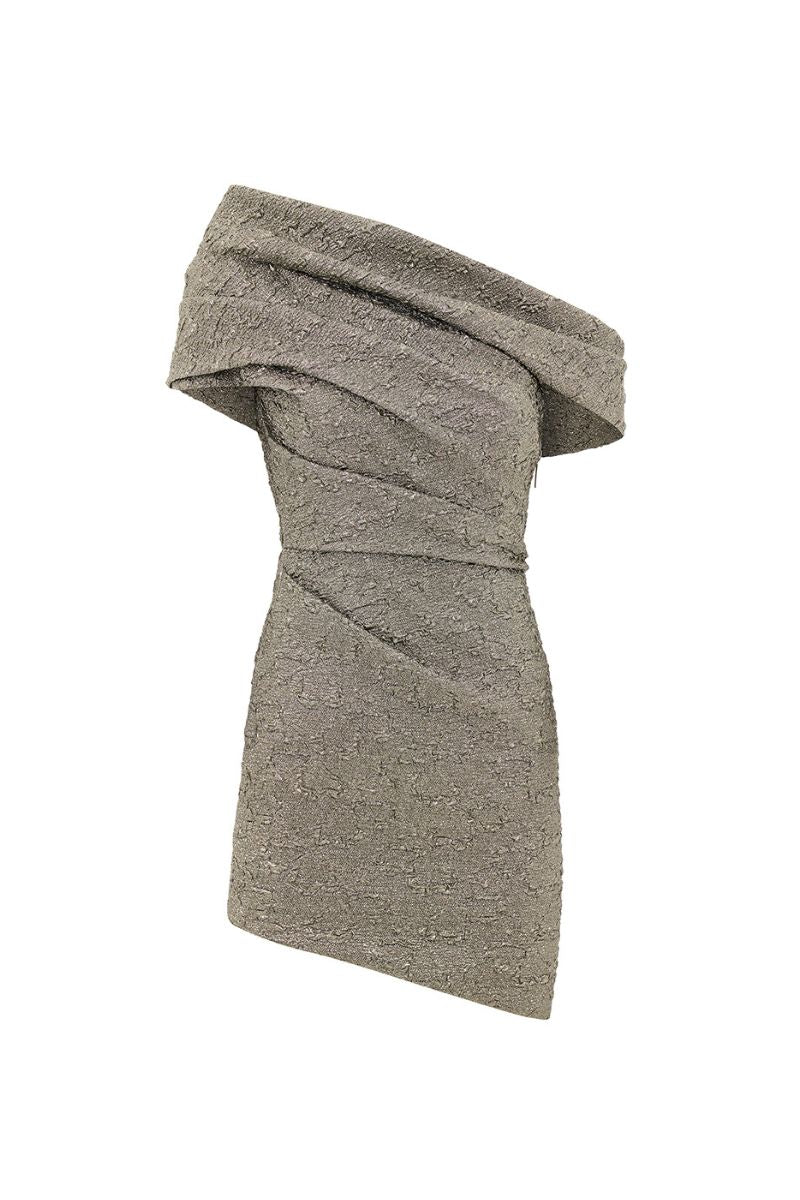 ONE OFF SHOULDER MINI DRESS IN SILVER