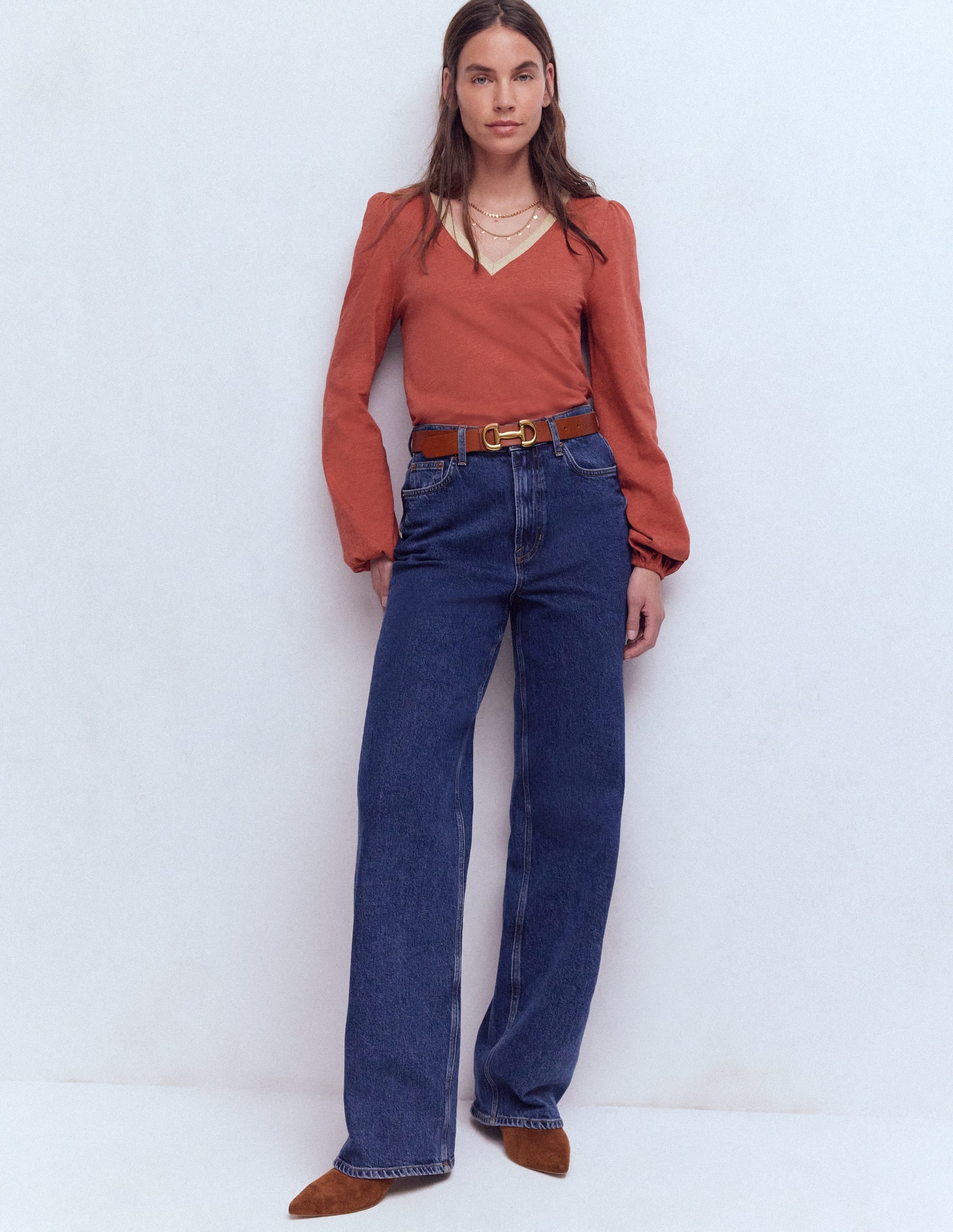 Metallic Trim V-neck Top
