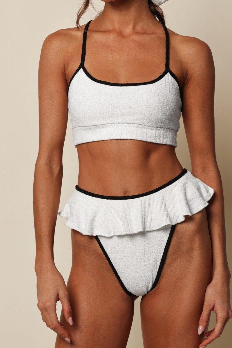 Cream (Black Binded) Terry Rib Simple Sport Top