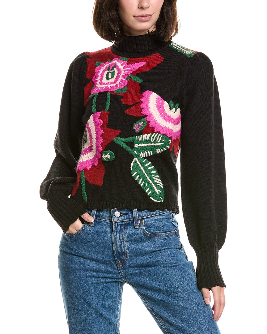 Farm Rio Bold Colorful Flower Knit Wool-Blend Sweater