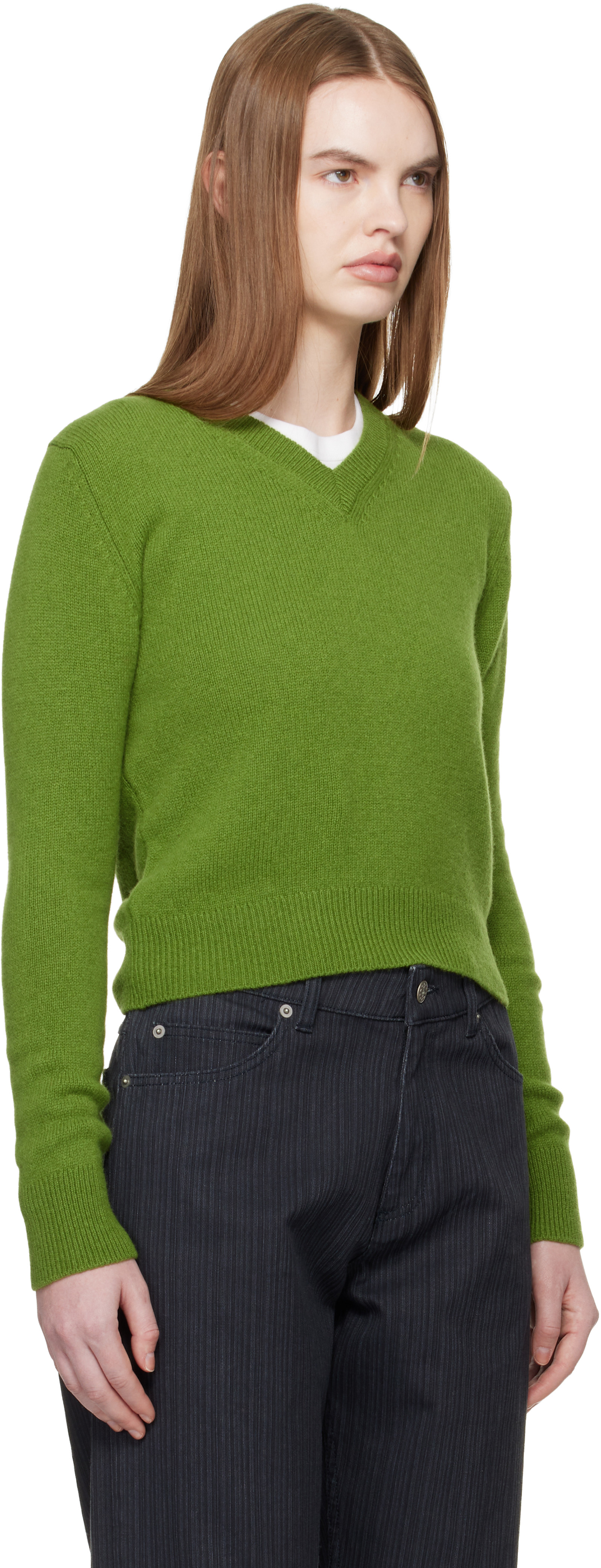 Green Sligo Shrunken V-Neck Sweater — Image 4