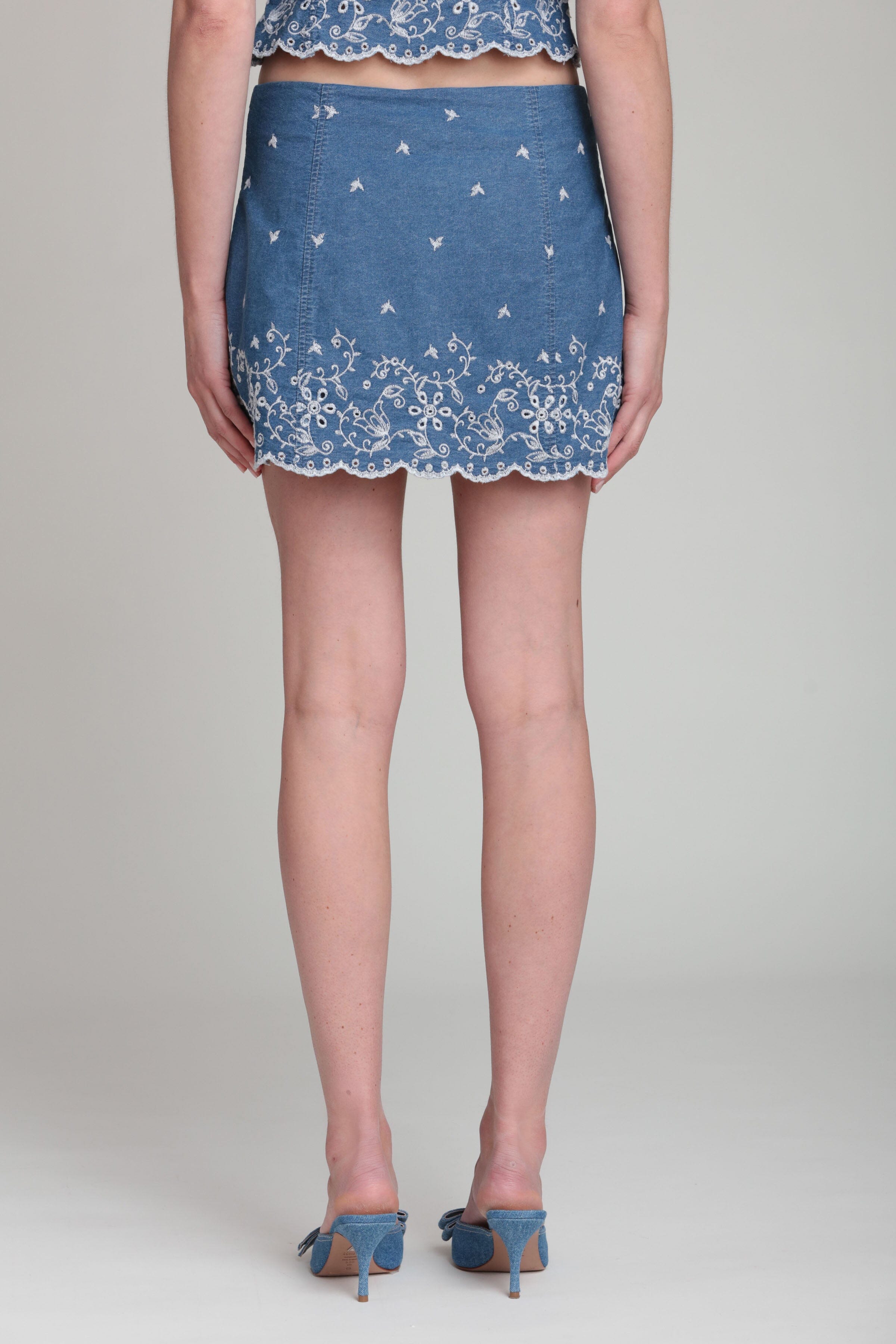 Cotton Chambray Embroidered Skirt, image 4 of 11