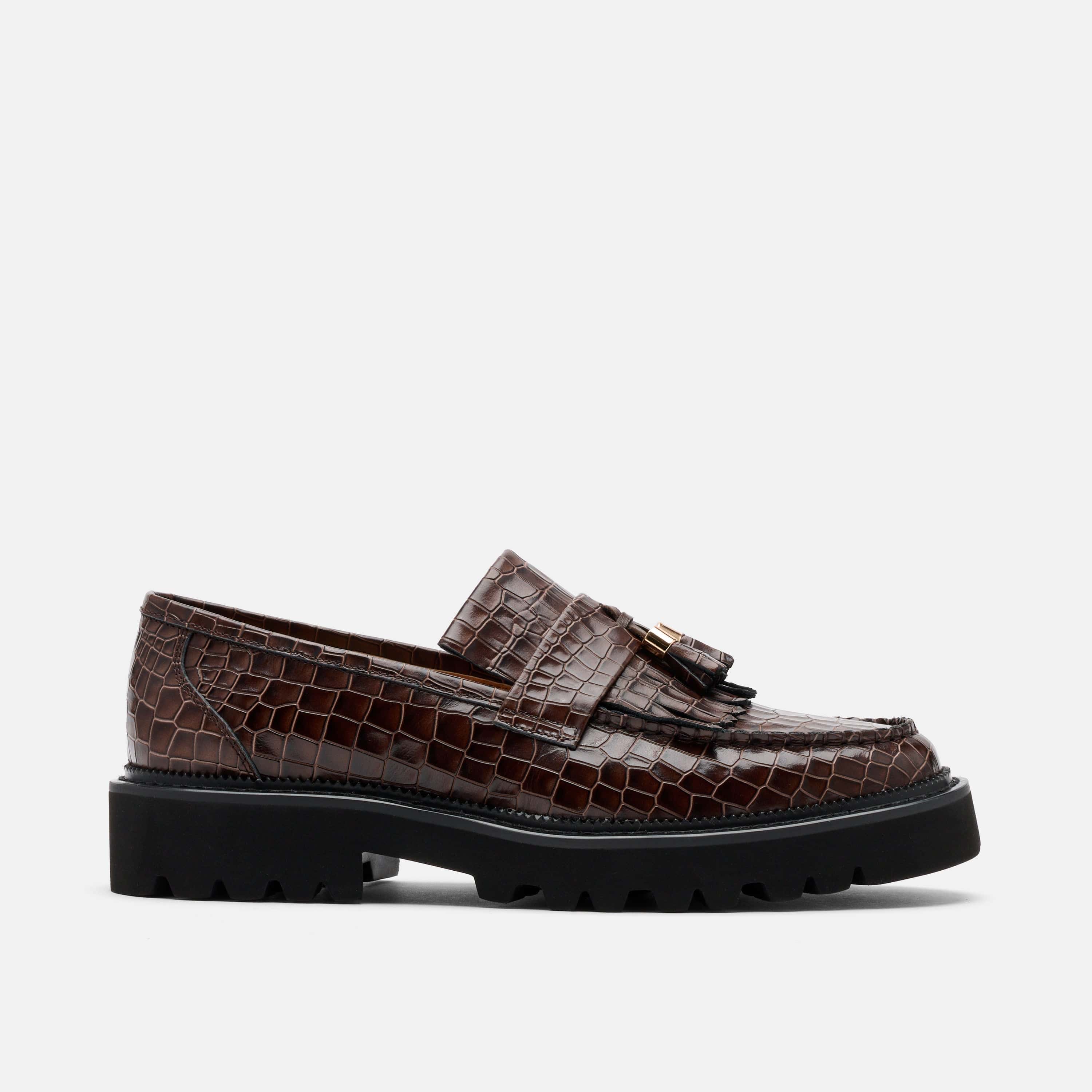 Journey Brown Croc Leather Lug Tassel Loafer