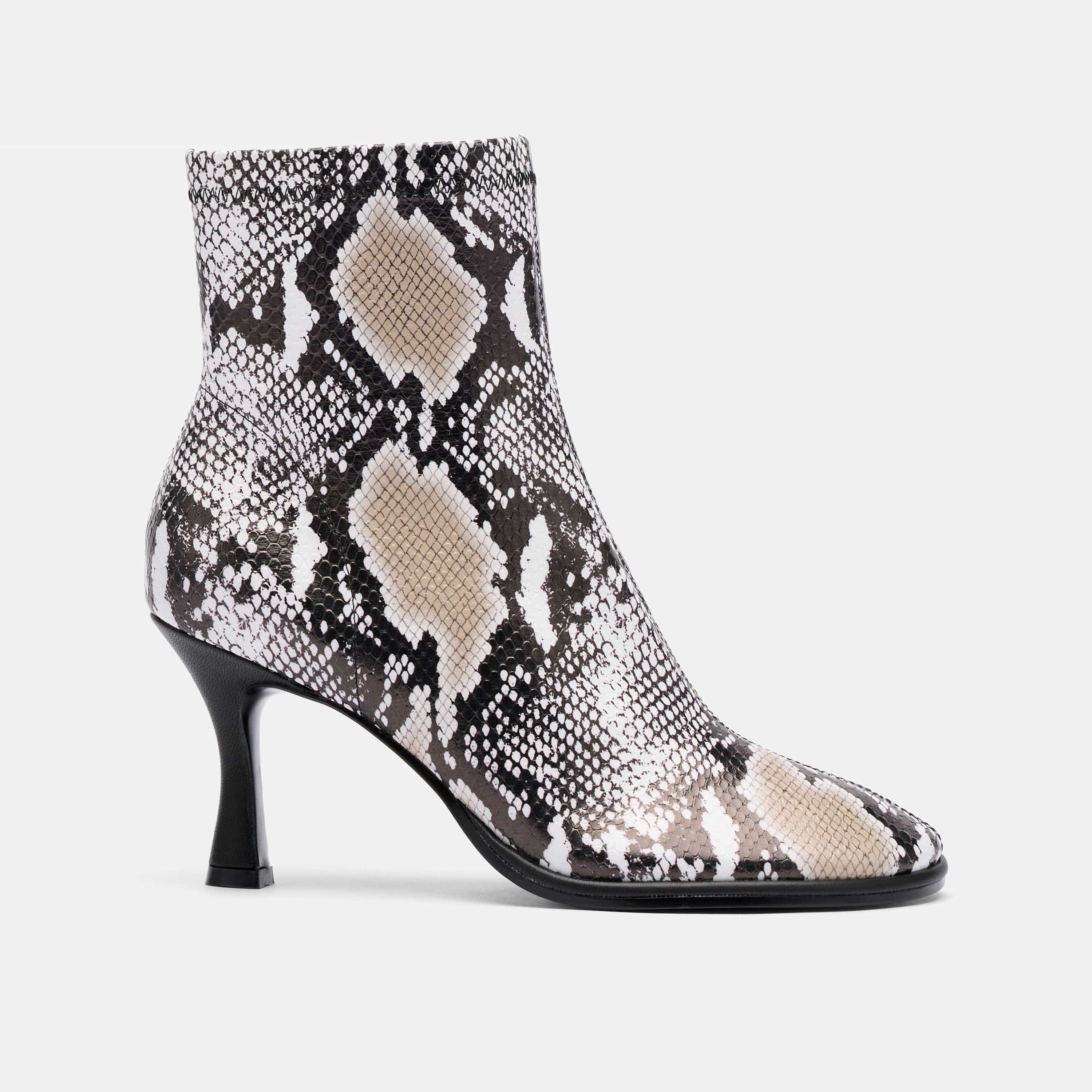 Gloria White Snake Leather Stiletto Ankle Boots