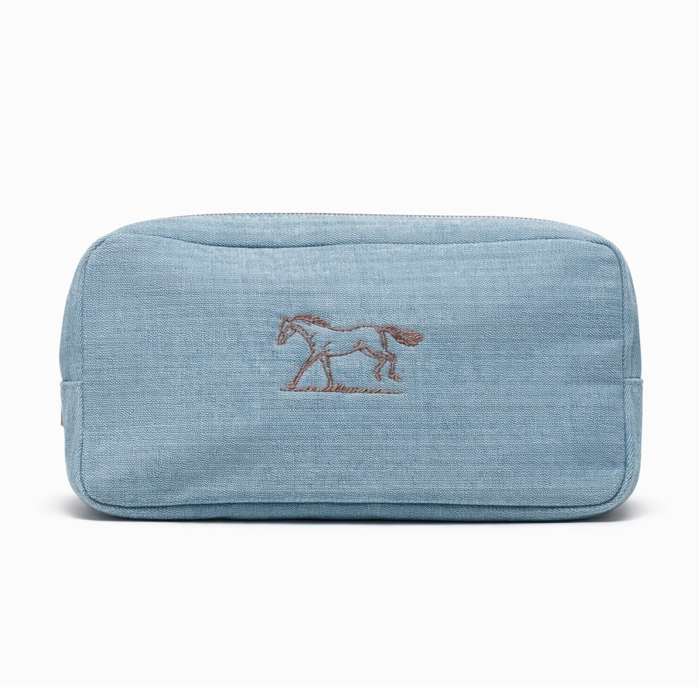 Horse Small Cosmetic Bag - Denim