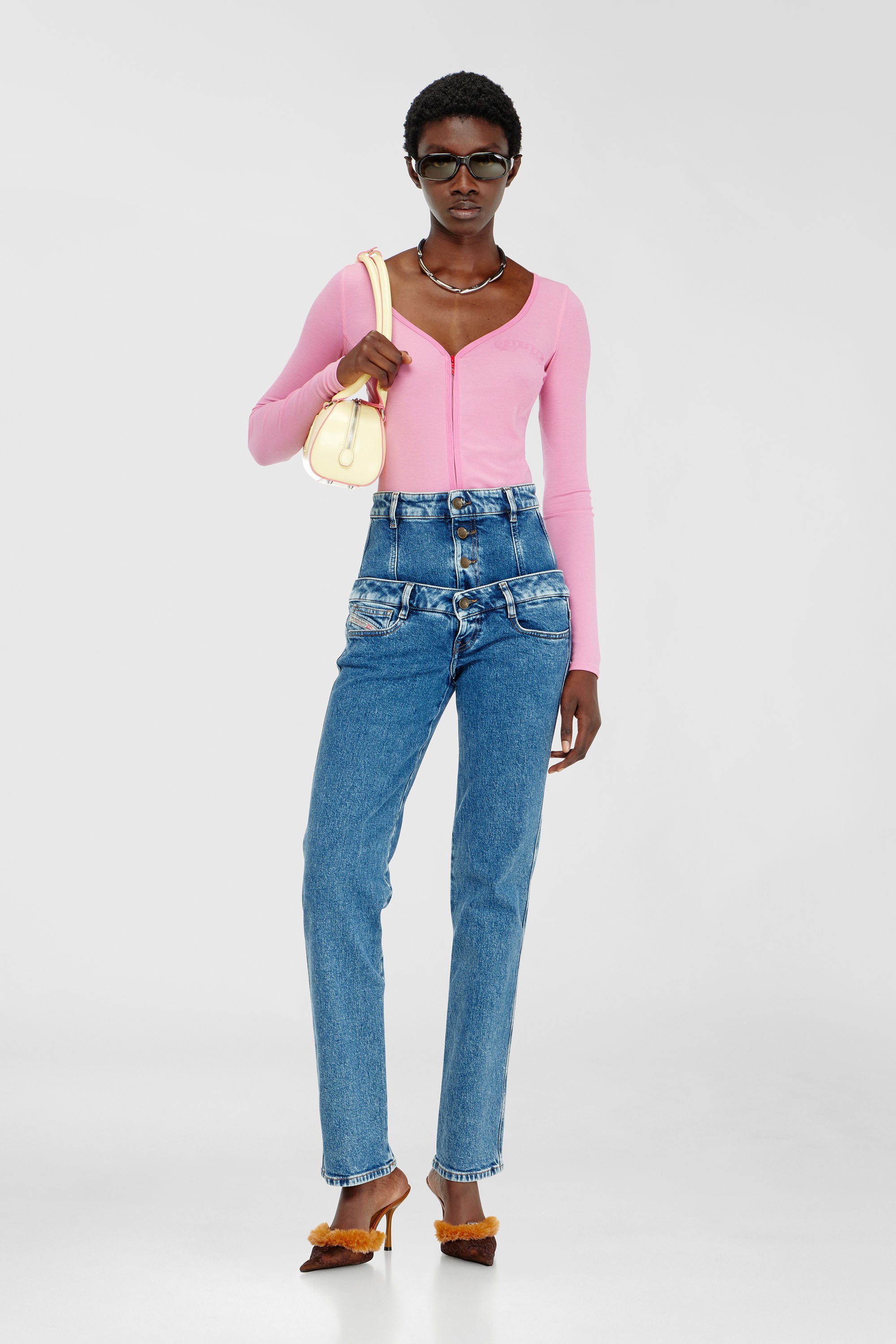 Slim V-neck lyocell top with zip